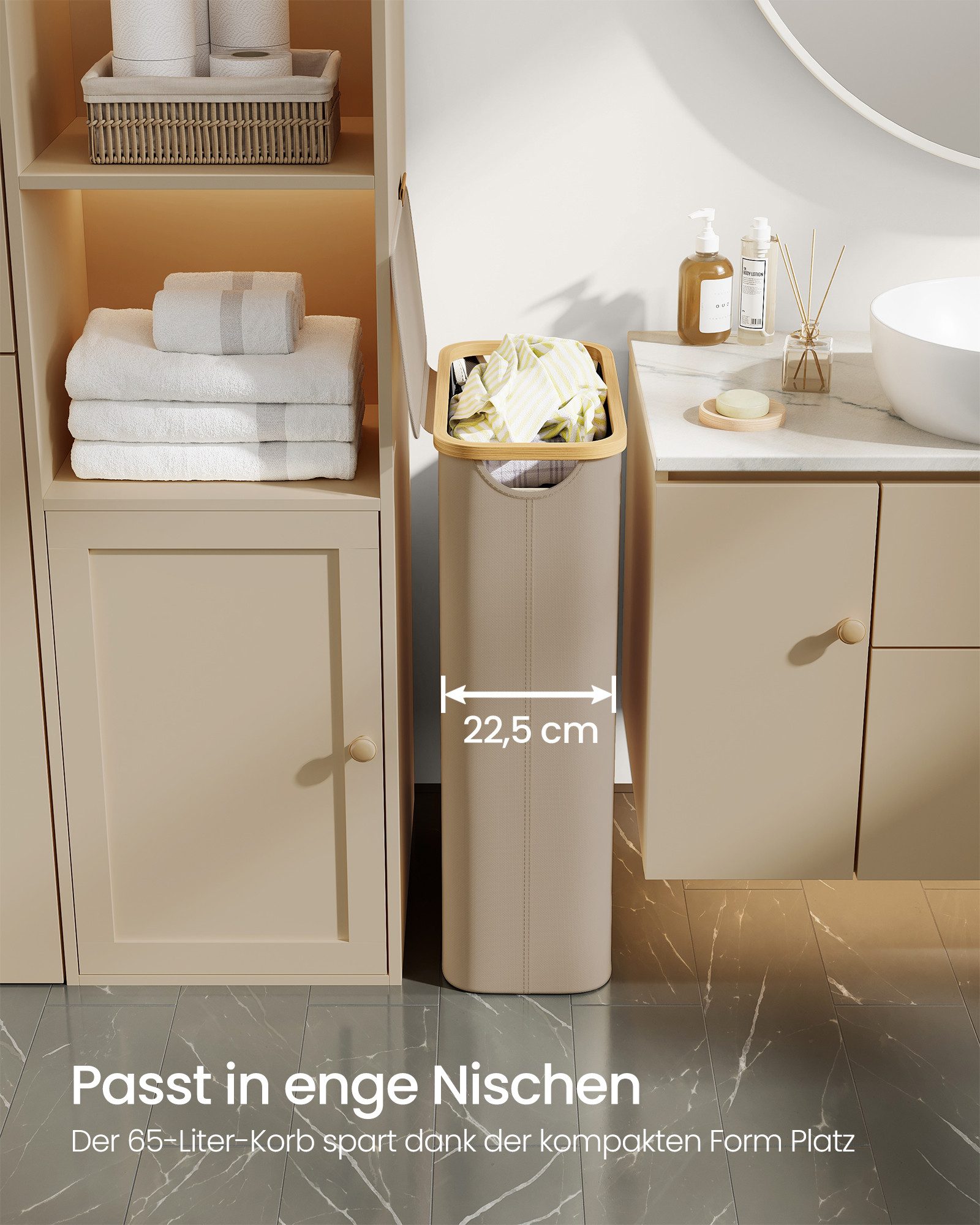 SONGMICS Wäschekorb, Wäschekorb mit Deckel, Wäschesammler 65 L, herausnehmbarer Wäschesack