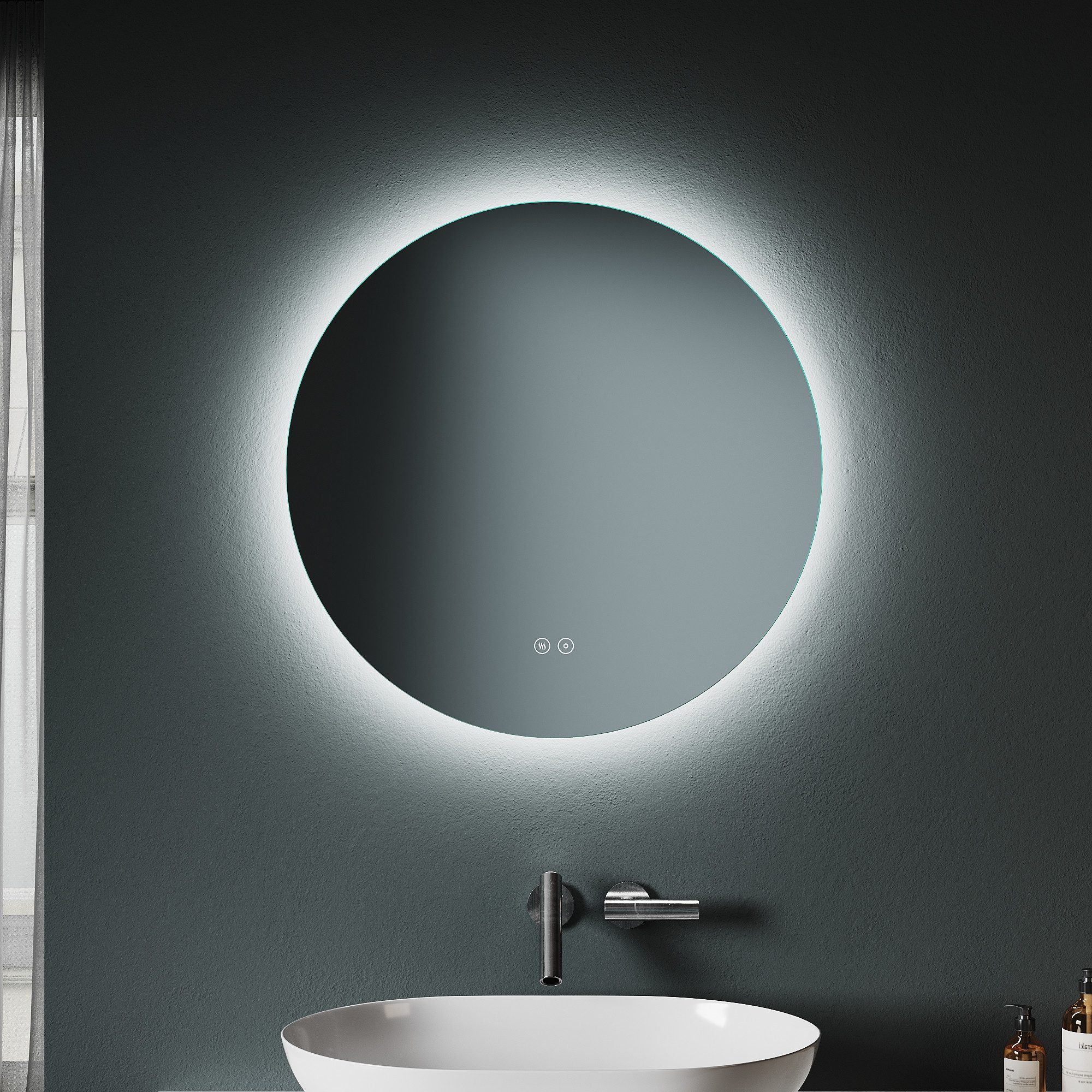 SONNI Badspiegel Rund, LED-Wandspiegel, Ø 60 cm, Beschlagfrei-Funktion, Tou günstig online kaufen