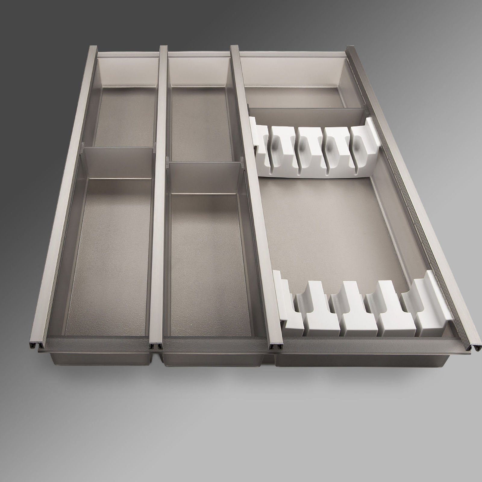 SO-TECH® Besteckeinsatz Cuisio Schubladeneinsatz für blum Antaro und Tandembox, Besteckeinsatz transluzent-graphitgrau 45 cm Korpusbreite