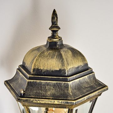 hofstein Außen-Wandleuchte Wandlampe in antikem Look aus Metall/Glas in Braun-Gold/Klar, ohne Leuchtmittel, Wandleuchte E27, Hof, Landhaus Außenleuchte, IP44, ohne Leuchtmittel