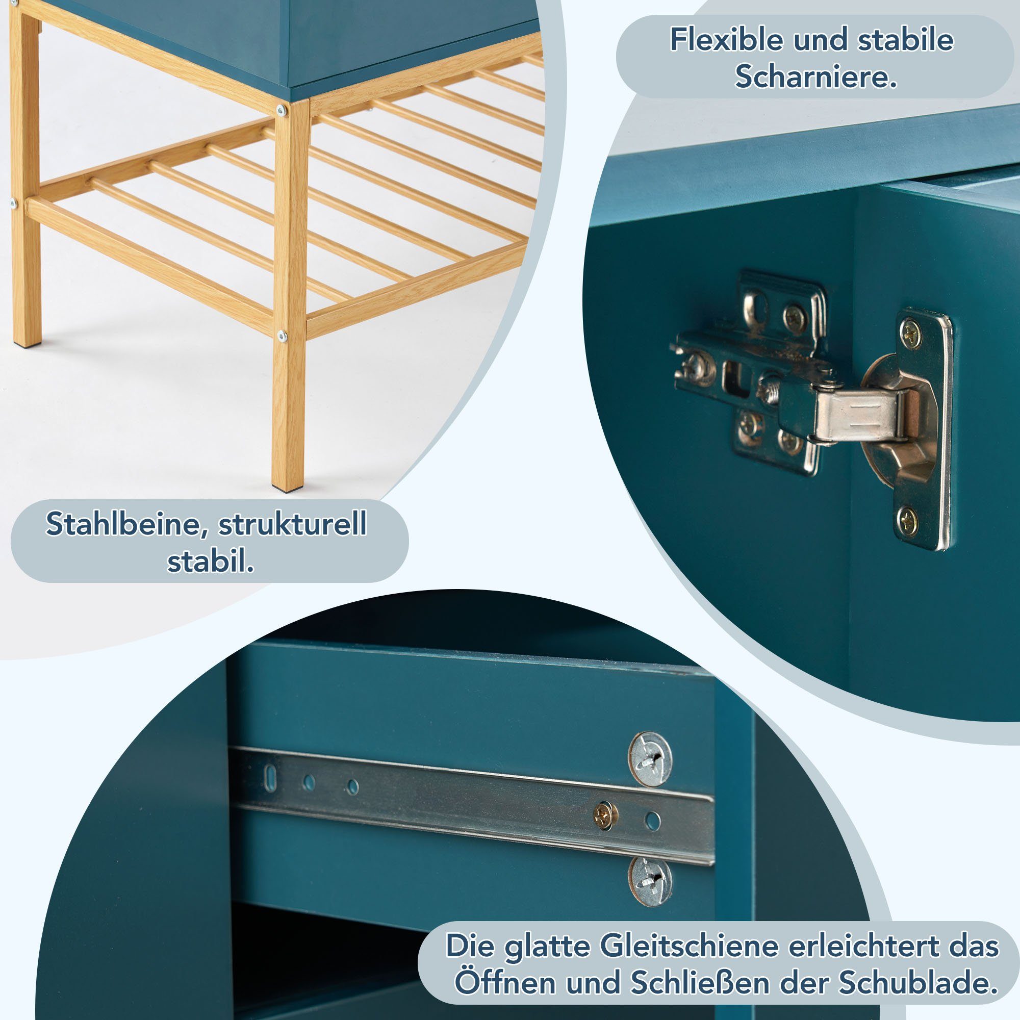 WISHDOR Sideboard Kommode (1 1,3 goldene St., blauer langes Verzierungen, Stilvoller m Schrank Sideboard)