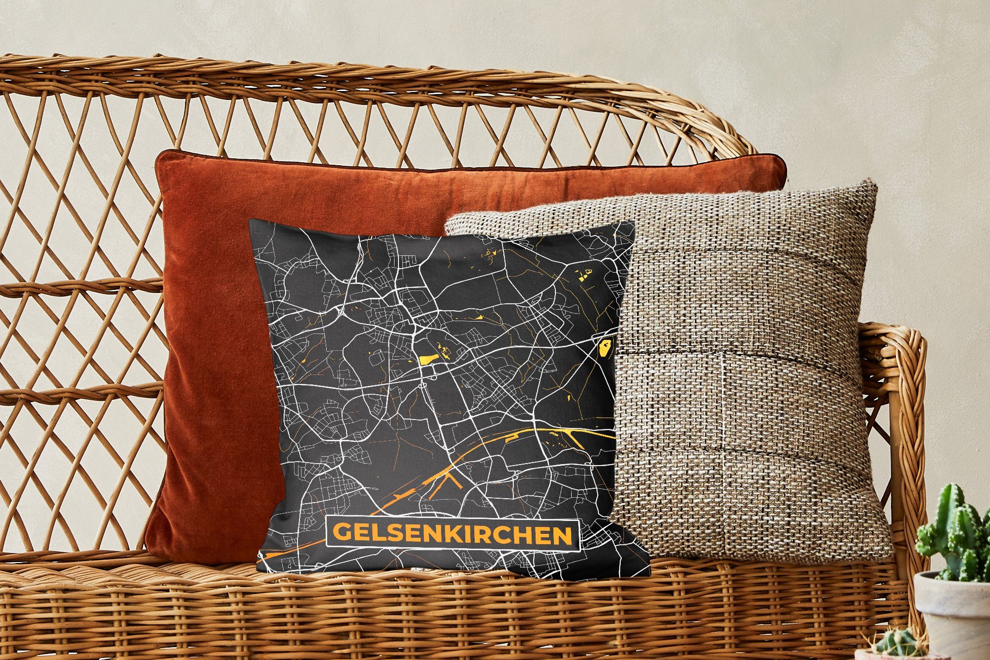 Wohzimmer, mit - - Deko, Karte Gold Stadtplan, Deutschland Füllung Zierkissen Sofakissen Schlafzimmer, MuchoWow - - Dekokissen für Gelsenkirchen