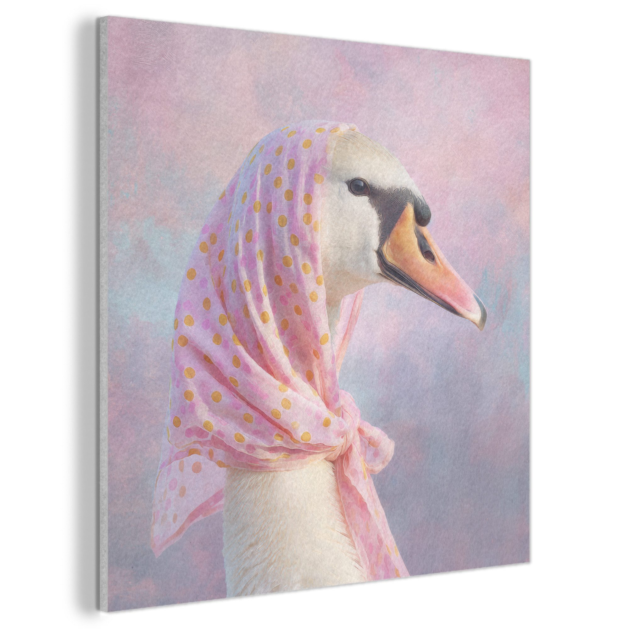 MuchoWow Gemälde Schwan - Halstuch - Pastellwolken, Fotodruck (1 St), Akustikbilder Schallabsorber, Wandpaneele, Akustikpaneele 50x50 cm