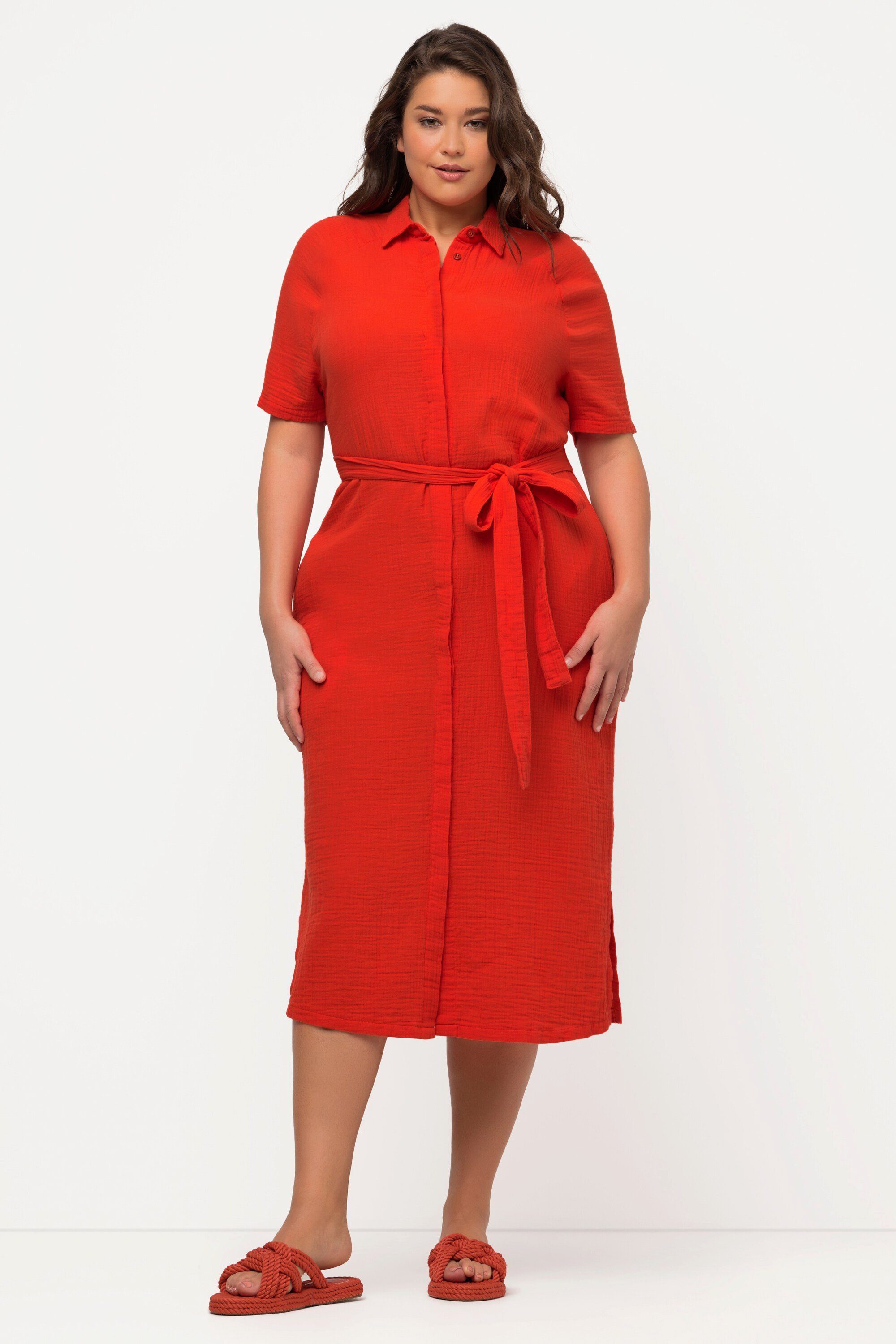 Ulla Popken Midikleid Midikleid Hemdkragen Halbarm günstig online kaufen