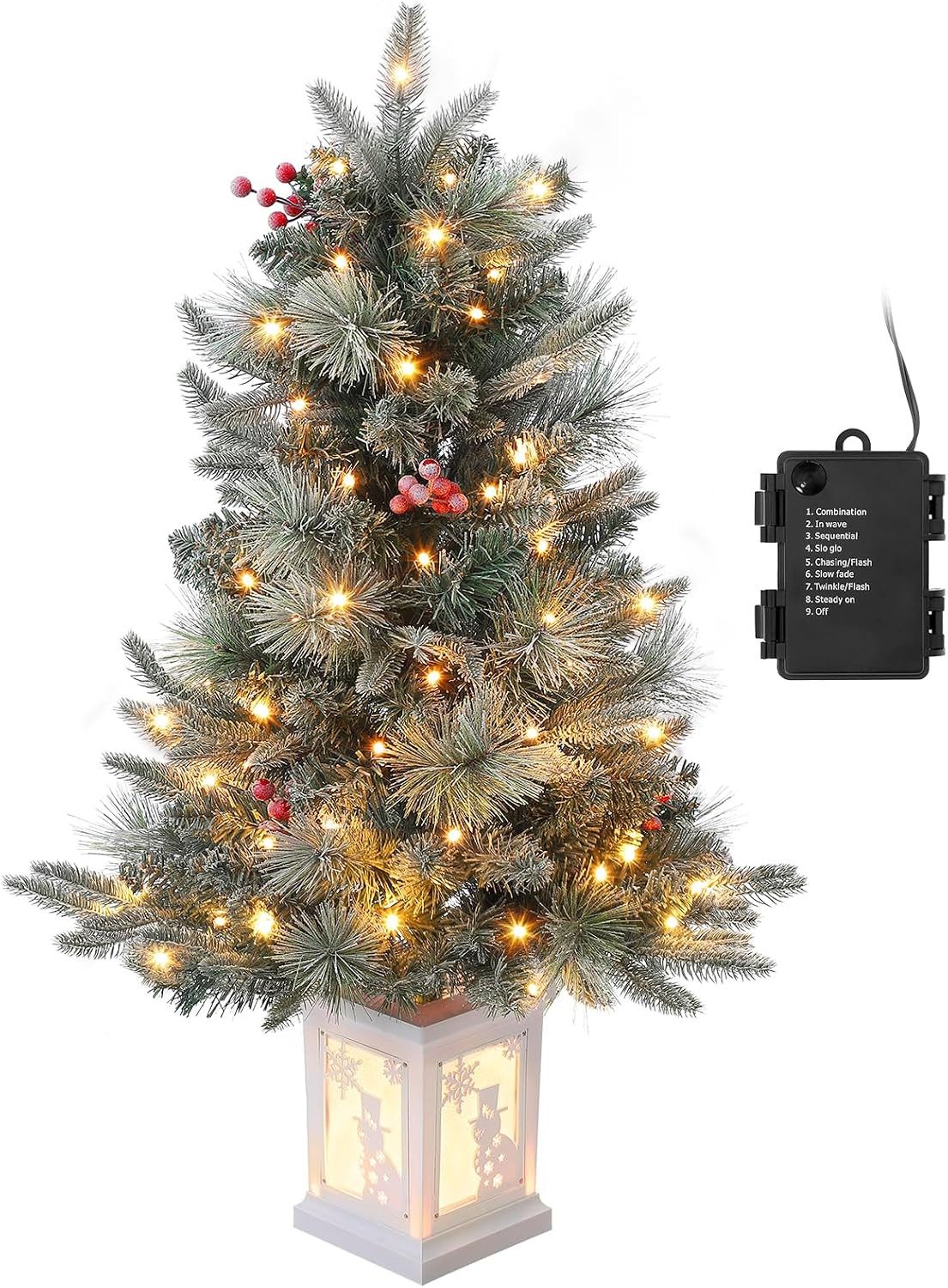GarveeMore Künstlicher Weihnachtsbaum 90cm Künstlicher Tannenbaum mit LED-Beleuchtung & roten Beeren