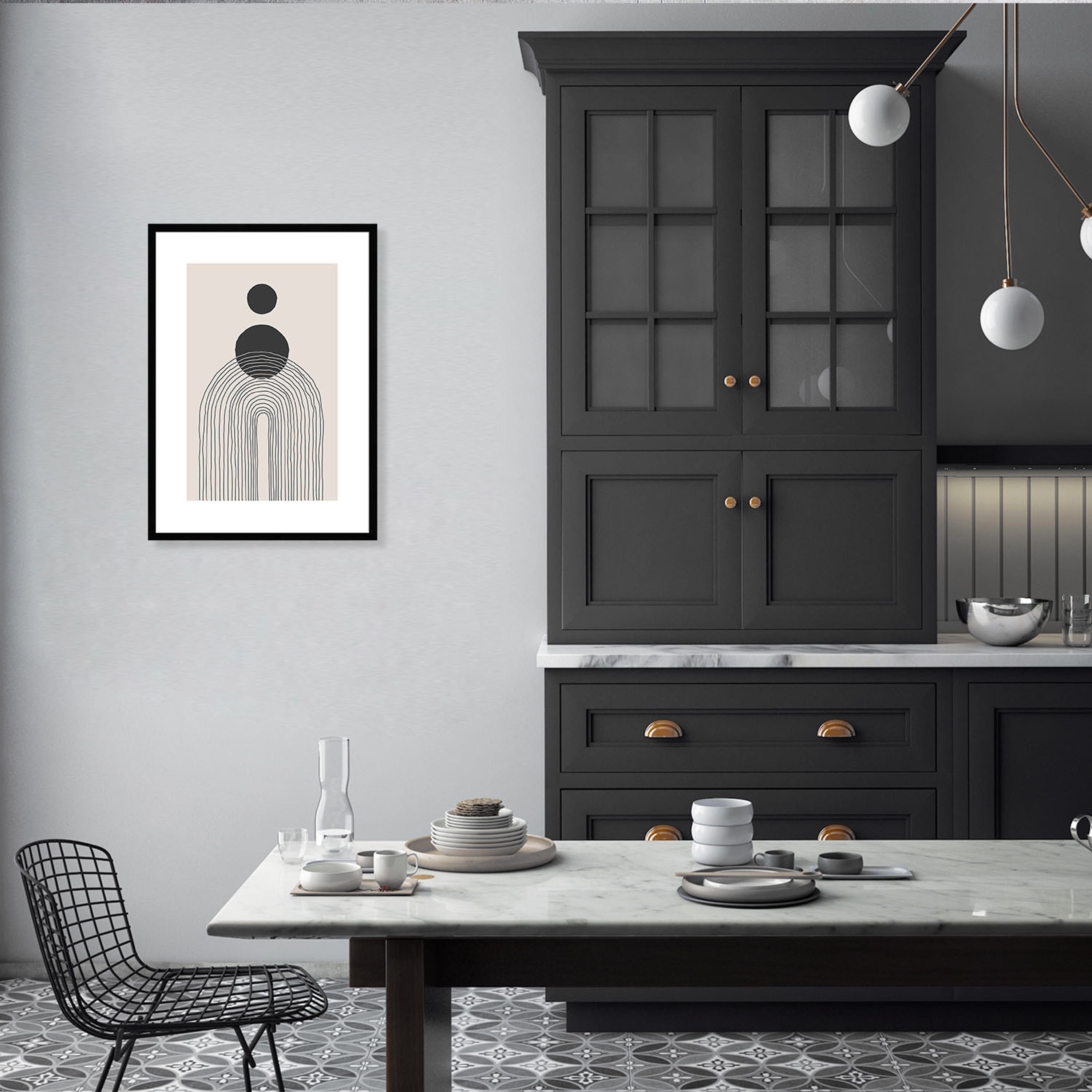 artissimo Bild mit Rahmen Gerahmtes Poster 50x70 cm / Wandbild modern / Wanddeko skandinavisch, Abstrakt & Grafik: Linien und Formen in Beige-Schwarz – Bild 4 von 4