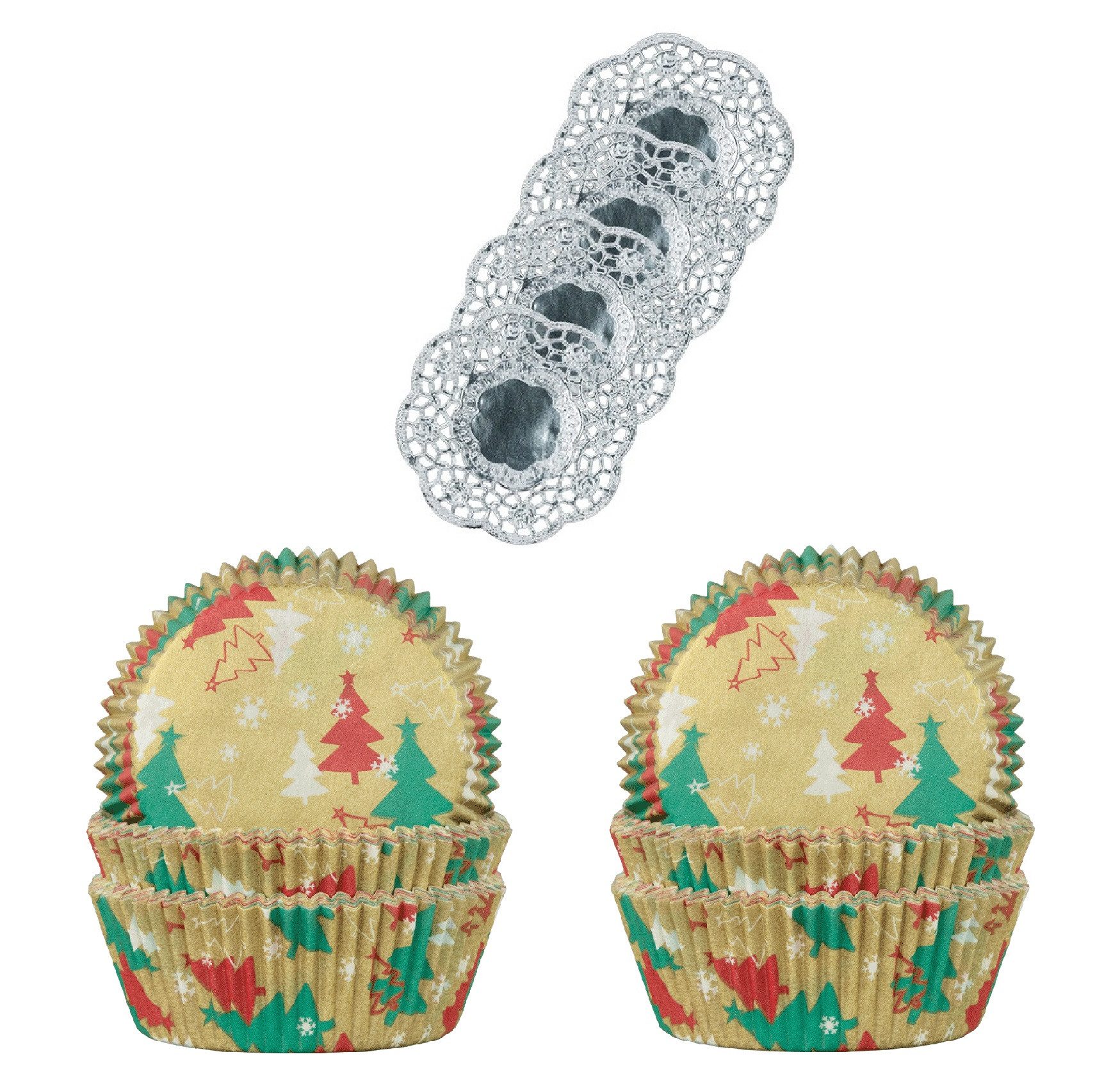 Demmler Muffinform 2er Set Weihnachtsmotiv - Inklusive Tassendeckchen in Silber, zum Dekorieren und Backen von Muffins - Made in Germany