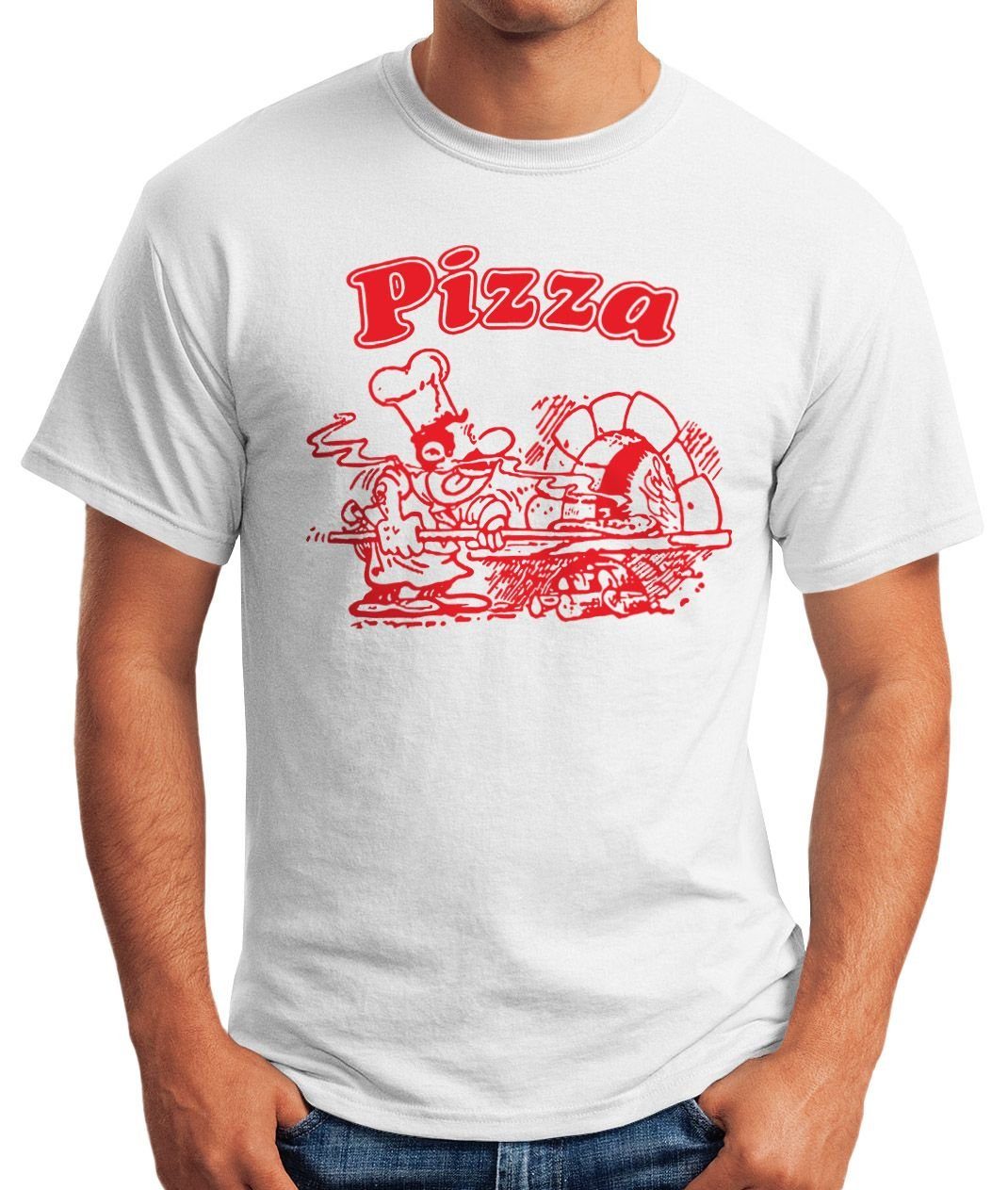 MoonWorks Print-Shirt Pizza Fun-Shirt weiß Schachtel Italiano Italien Moonworks® Print Motiv Shirt mit