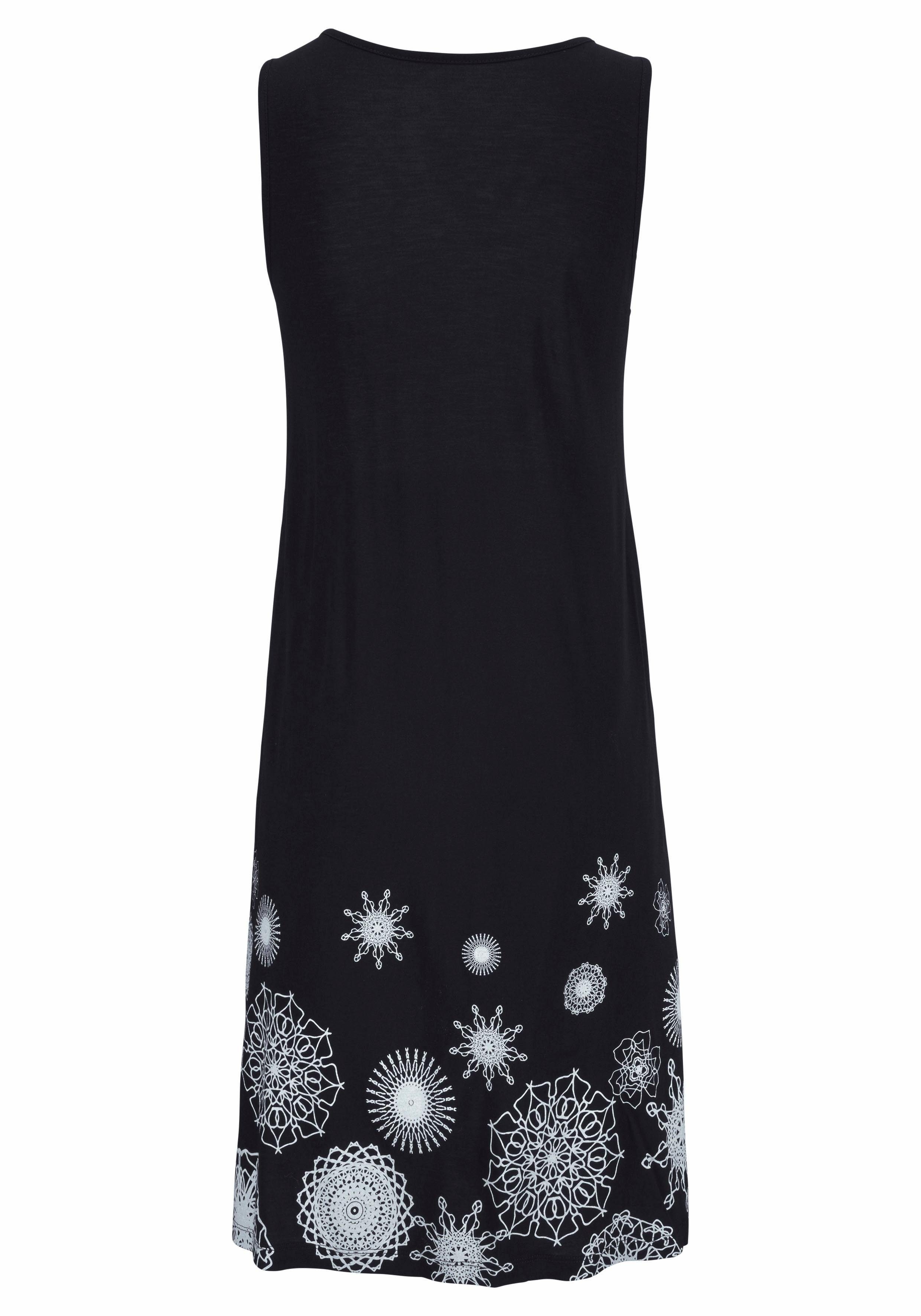 Beachtime by Lascana Strandkleid mit grafischem Druck am Saum, lockeres Hängerchenkleid mit Zierfalten Leichtes Sommerkleid aus Viskose, Jerseykleid, A-Linien-Kleid, casual