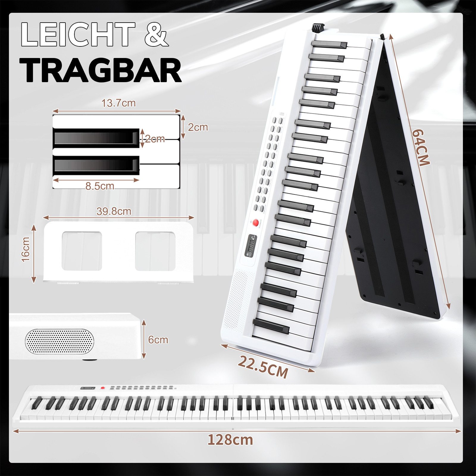 LALAHO Digitalpiano Klappbare E-Keyboard mit 88 Tasten, Klappklavier, Bluetooth und MIDI, tragbar, mit Kopfhörer, Lautsprecher