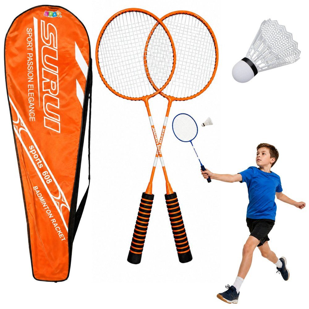Wisam Lernspielzeug Badminton-Set, Schläger, Federballhülle, Orange