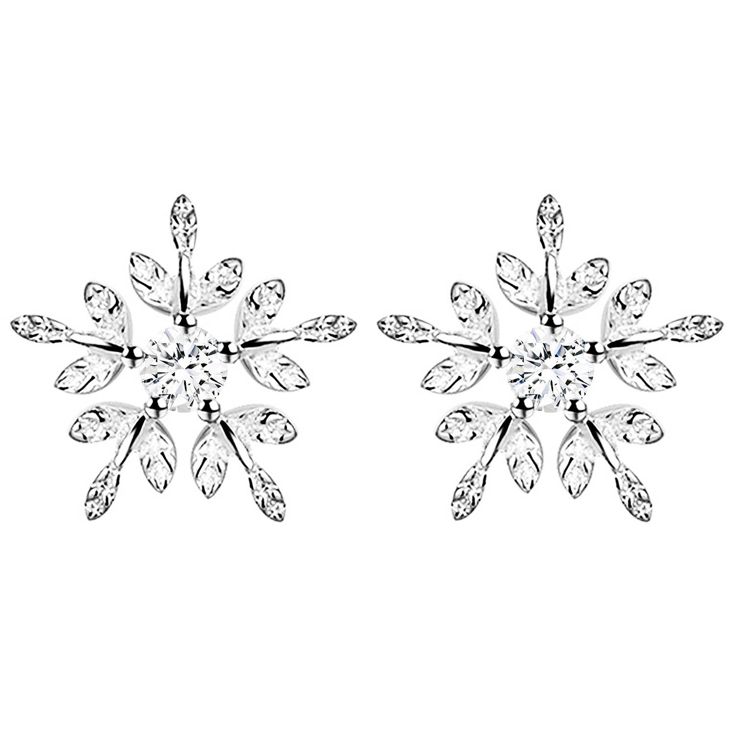LÖB Paar Ohrstecker 925 Silber Серьги Schneeflocke Zirkonia Weihnachten Ohrstecker Klein (Geschenke für Frauen Beste Freundin Mutter Mama Damen zum Geburtstag Weihnachten Weihnachtsgeschenke, Inkl. Ювелирные изделияbox), Weihnachtsmotiv Snowflake Stein Winter Weihnachtsohrringe Damen Herren
