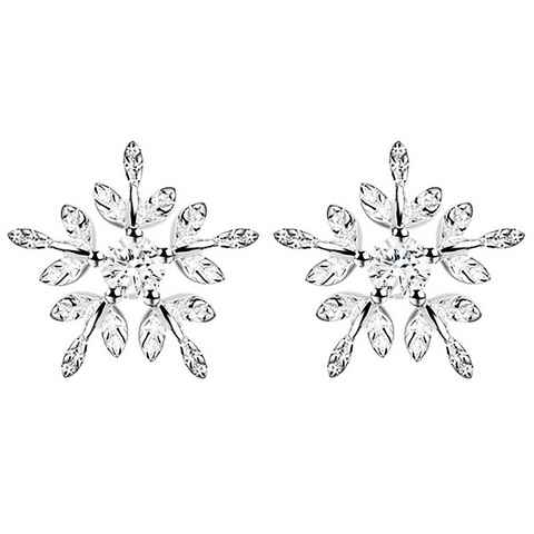 LÖB Paar Ohrstecker Damen Ohrstecker 925 Silber Schneeflocke Zirkonia Weihnachten Ohrringe, Silberohrringe Snowflake Strass Stein Winter Klein Weihnachtsohrringe