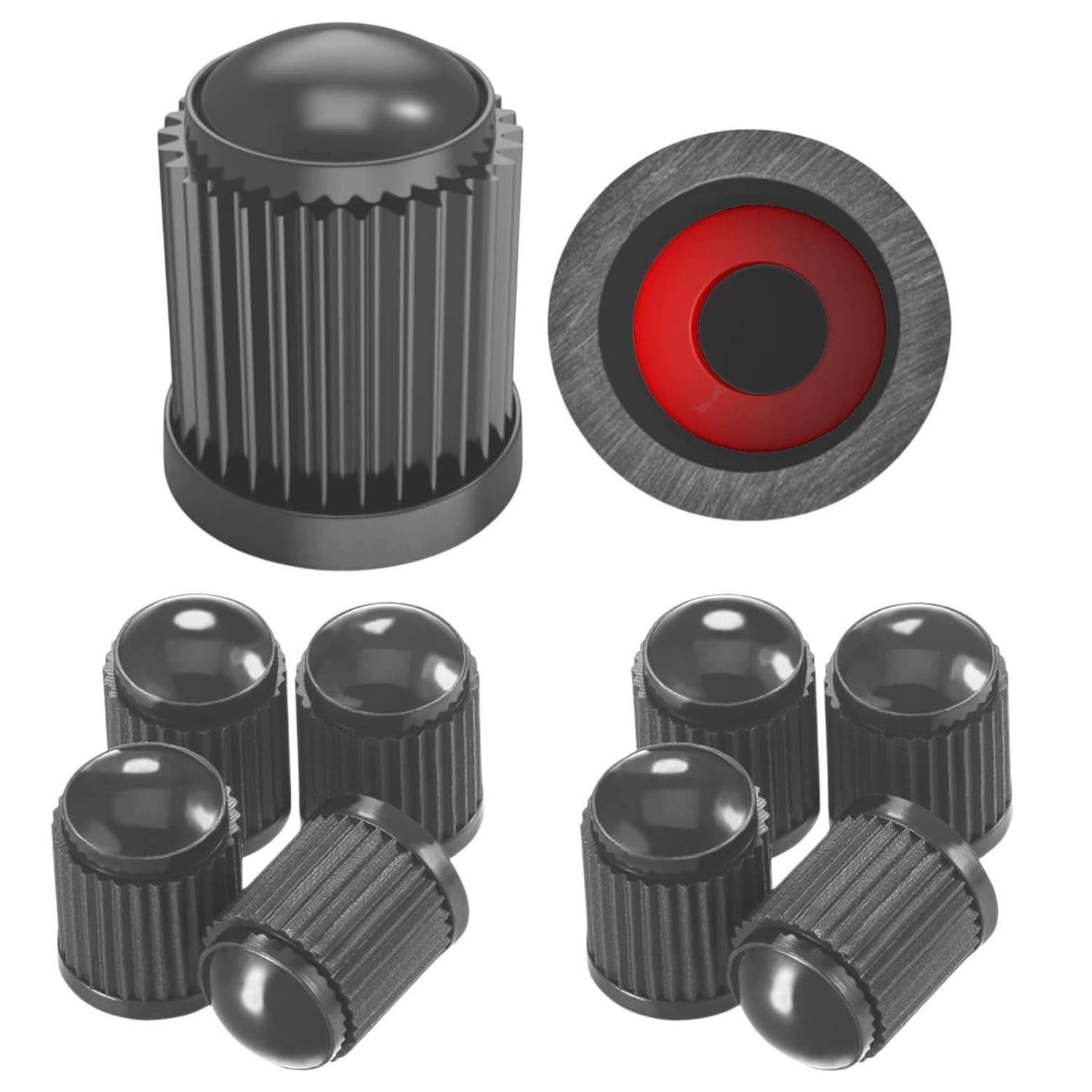 Pitlane Performance Ventilkappe 10x Schrader Ventilkappen Auto & Fahrrad mit Dichtungsring, (Schrader-Ventil, 10-St., Universal Reifenventilkappen Set für PKW), Reifen-Ventildeckel Reifenkappen für Auto, Motorrad, E-Bike & Fahrrad