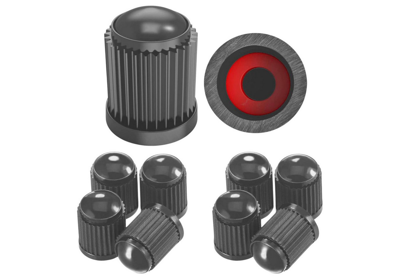 Pitlane Performance Ventilkappe 10x Schrader Ventilkappen Auto & Fahrrad mit Dichtungsring, (Schrader-Ventil, 10-St., Universal Reifenventilkappen Set für PKW), Reifen-Ventildeckel Reifenkappen für Auto, Motorrad, E-Bike & Fahrrad
