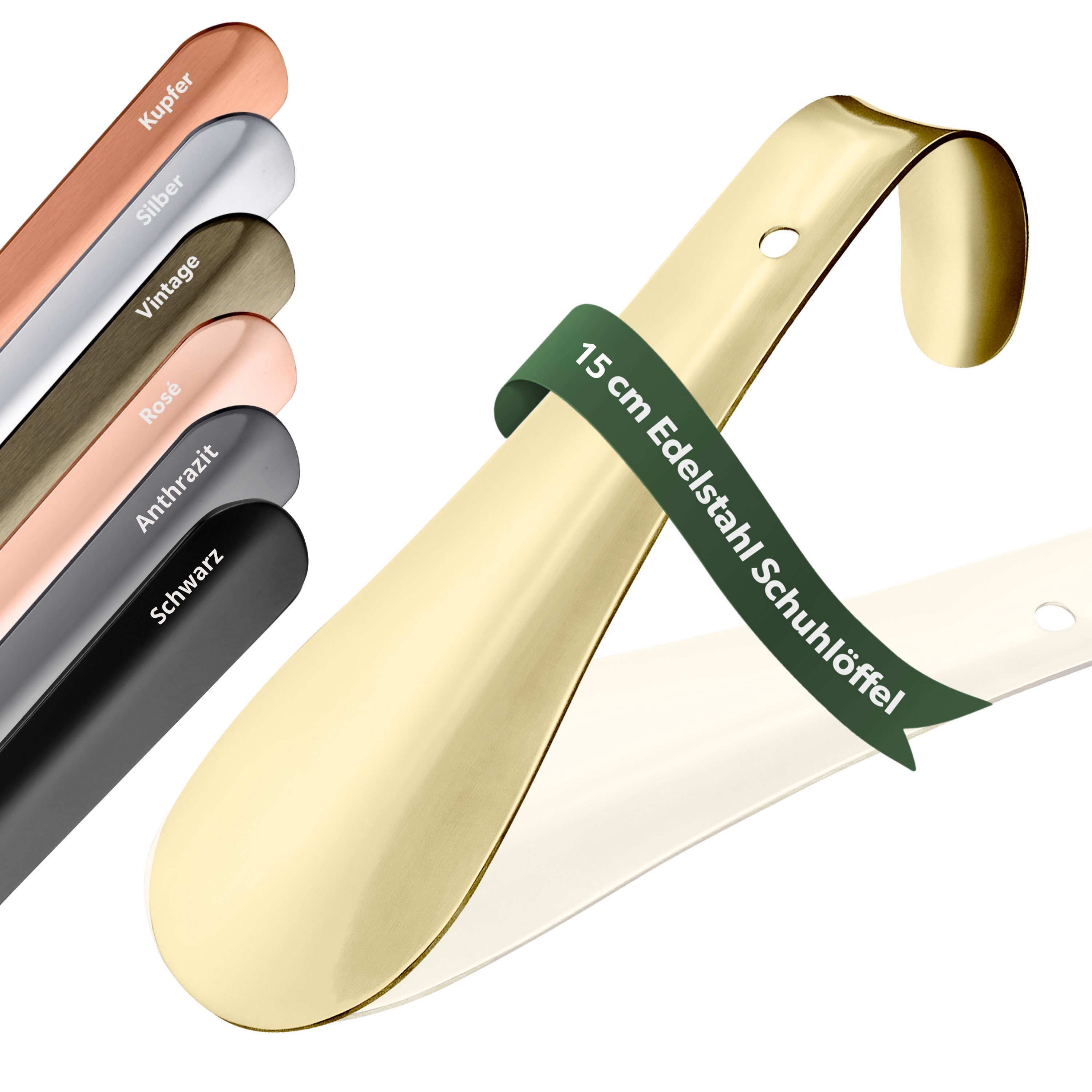 JK Trade Ложечка для обуви 15cm Edelstahl Gold poliert (1-tlg., klein & stabil), ideal für Reisen – Aufhängbar & hochwertig verarbeitet