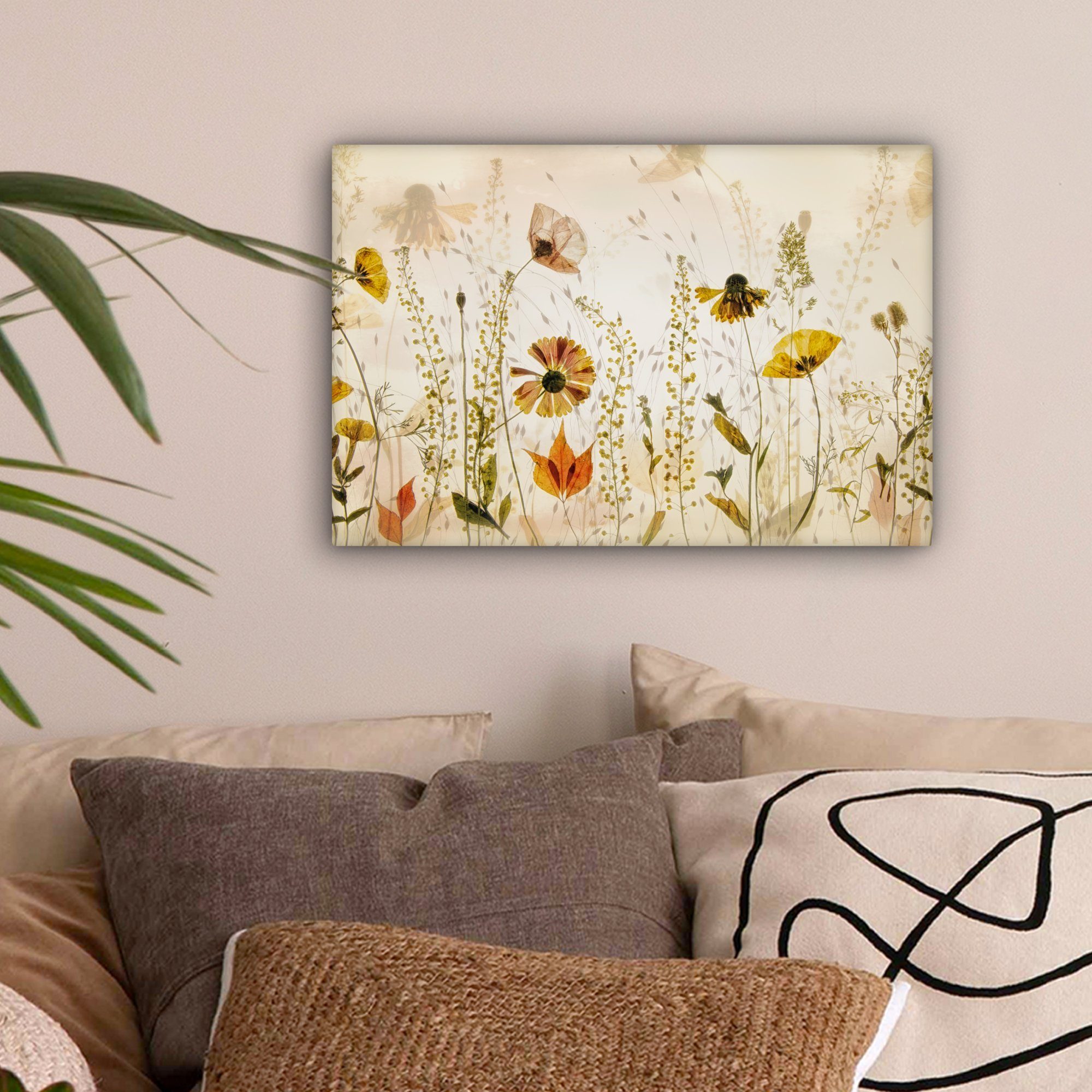 OneMillionCanvasses® Leinwandbild Illustration - Pflanzen - Insekten - Beig günstig online kaufen