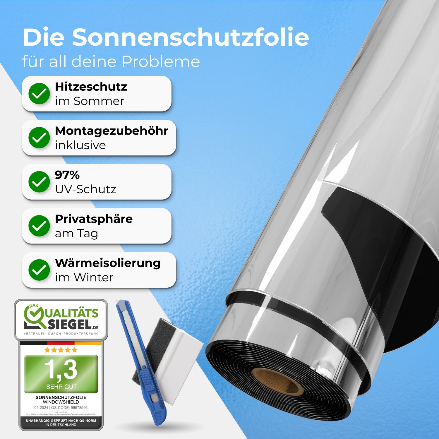 WindowShield Sonnenschutz-Fensterfolie, UV-Schutz Sonnenschutzfolie Fenster innen oder außen