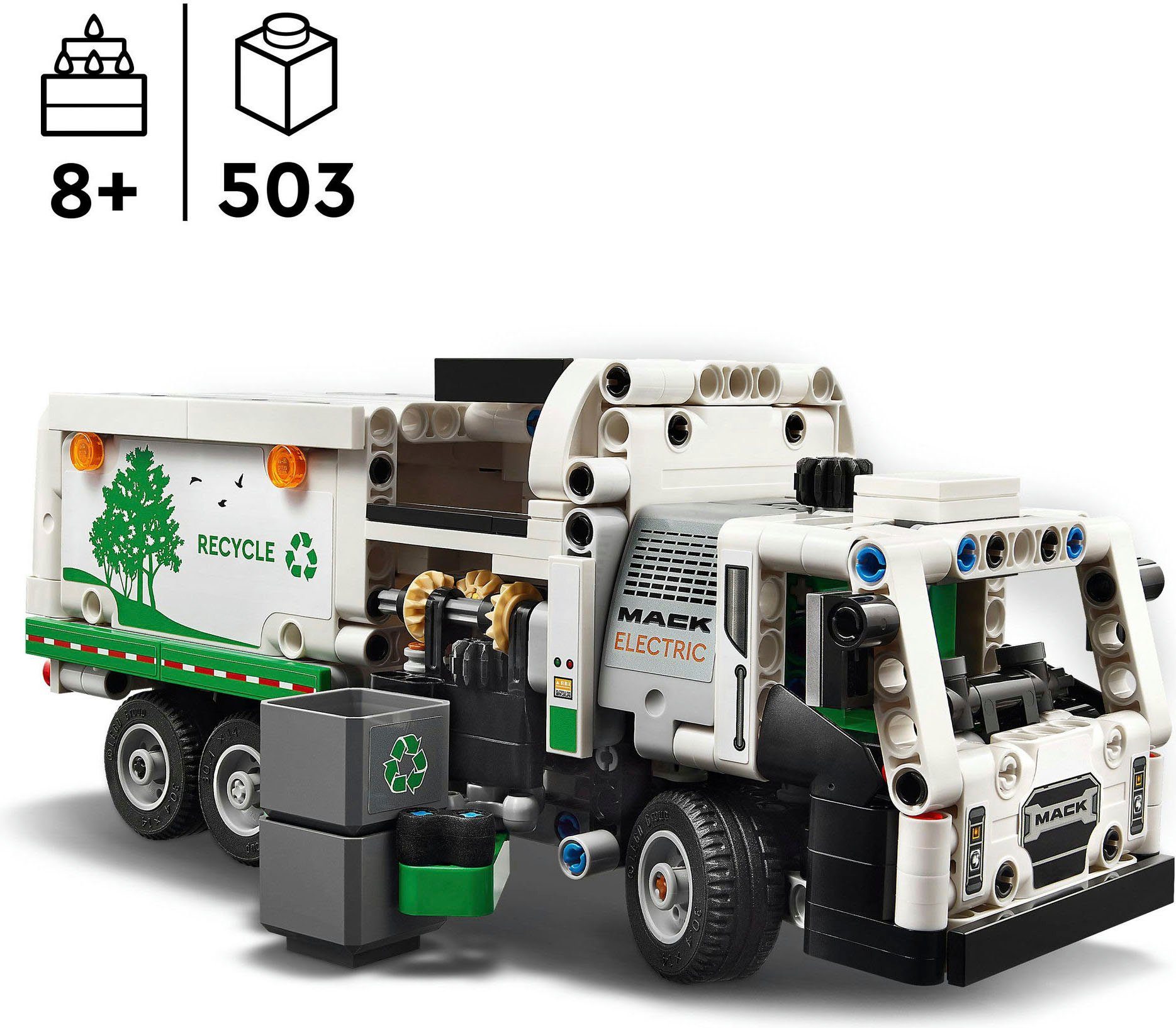 LEGO® Mack® LR Electric Müllwagen (42167), LEGO Technic Konstruktionsspielsteine, (503 St), Made in Europe