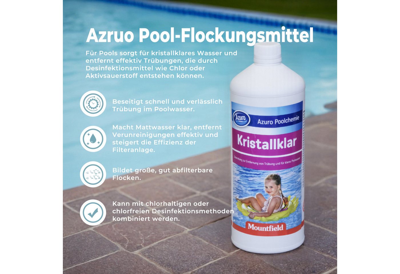 Thumbnail - Azuro Poolpflege Hochwirksames Flockungsmittel, Schnelle Entfernung von Trübungen, (Erhöht die Effizienz des Filtersyste...