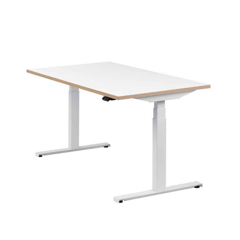 boho office® Schreibtisch Easydesk, Weiß elektrisch höhenverstellbar Tischplatte Weiß 140 x 80 cm