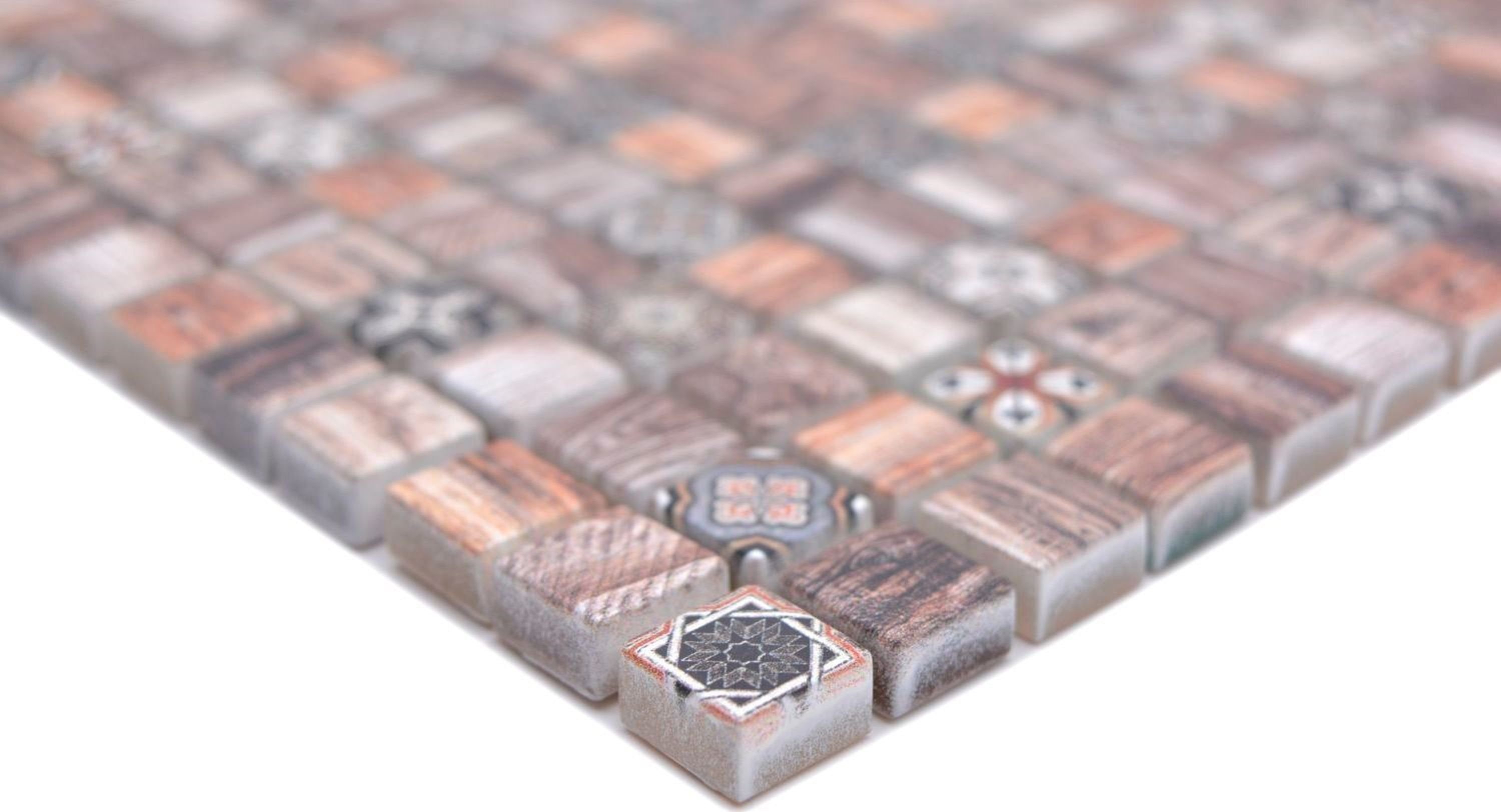 Mosani Mosaikfliesen Glasmosaik Mosaikfliese Indian Style Holz beige braun