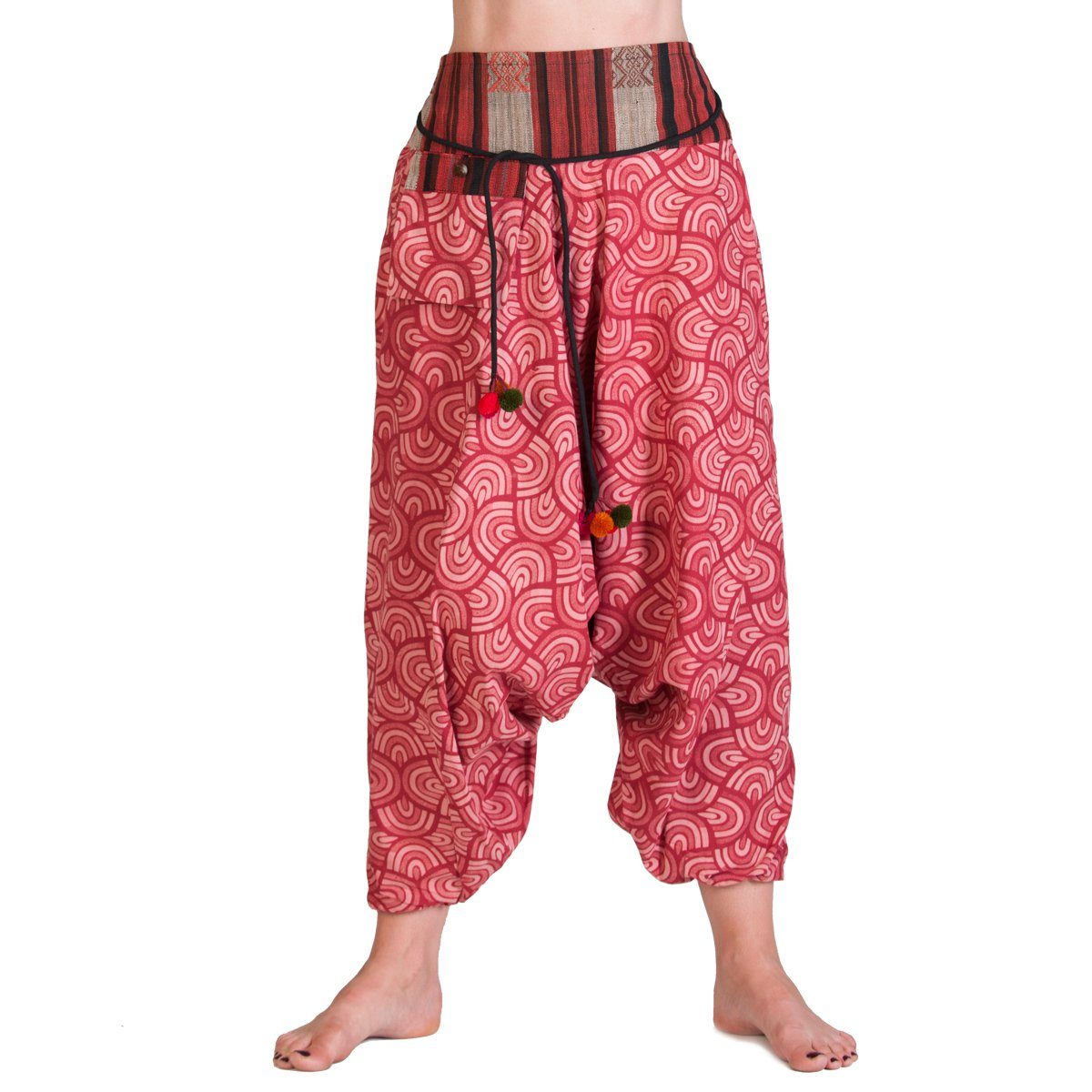 Haremshose Aladinhose Handarbeit mit farbigen Bündchen aus fester Baumwolle