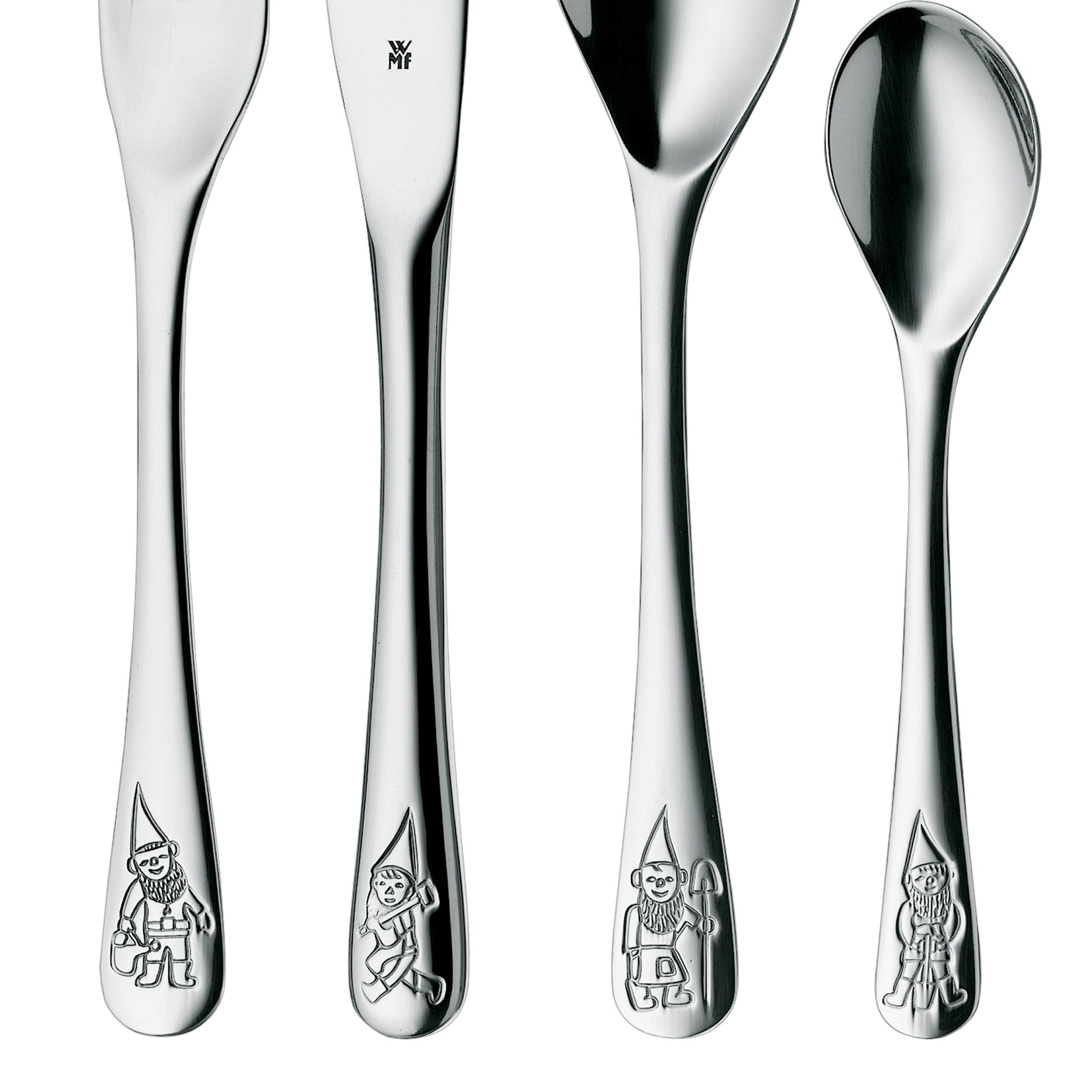 WMF Kinderbesteck Zwerge (4-tlg), 1 Personen, Cromargan® Edelstahl Rostfrei 18/10, ab 3 Jahren, hygienisch, säurefest