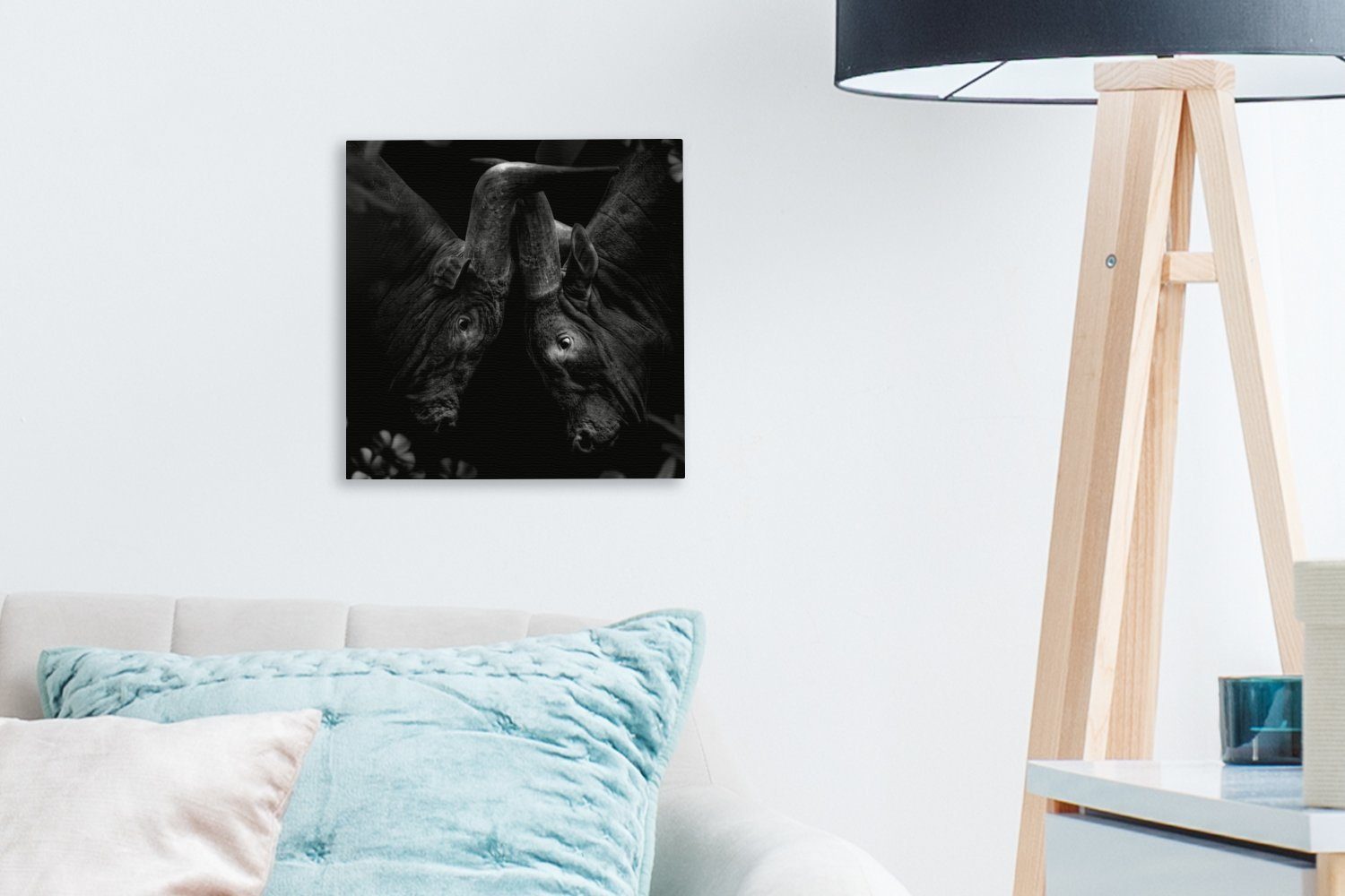 Kühe (1 Schwarz OneMillionCanvasses® Weiß, - - Leinwandbild - für Tiere Wohnzimmer Bilder Dschungel - Schlafzimmer St), Leinwand