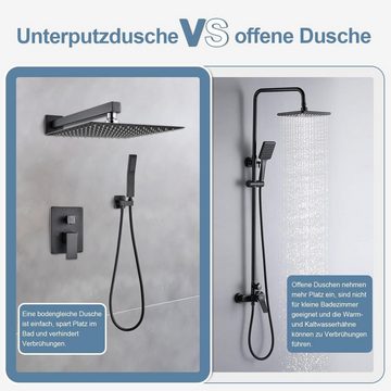 OUGOO Duschsystem mit Lufteinspritztechnik, Messing-Ventilkörper, mit Handbrause, 25 * 25cm Quadratische Ultradünne Regenbrause