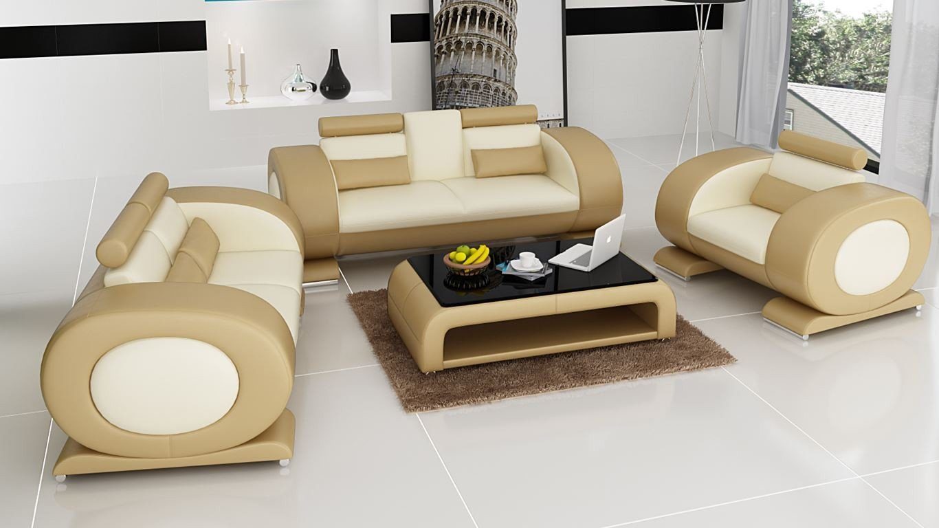 JVmoebel Sofa Sofagarnitur Garnituren Set Polster 311, Beige Made in Design Sofas Leder Couchen Europe