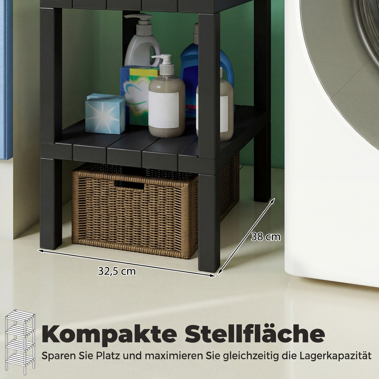 COSTWAY Badregal stehend schmal Standregal Kunststoff, 4 stufig 38x32,5x99cm – Bild 4 von 5