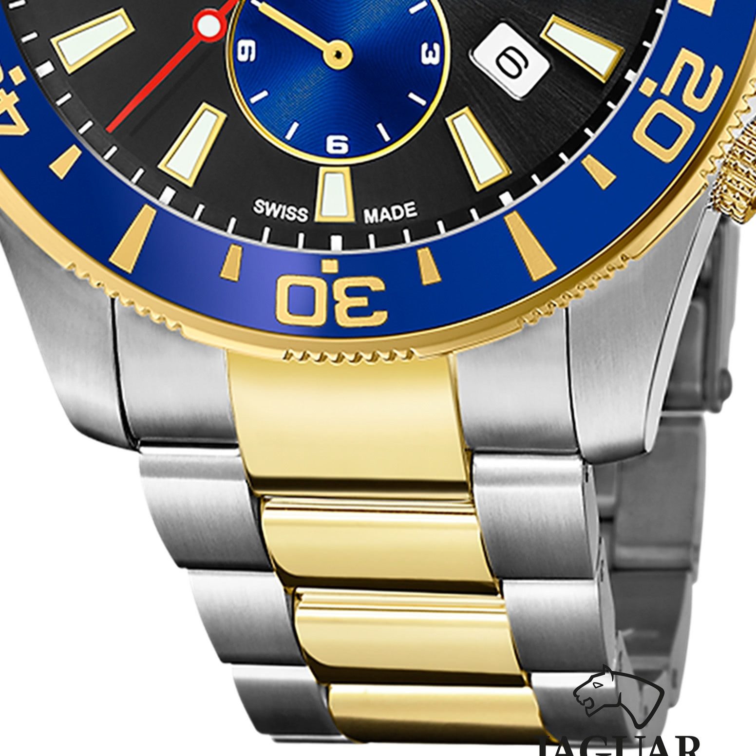 JAGUAR Quarzuhr Jaguar Herrenuhr Edelstahl silber gold, (Chronograph), Herren Armbanduhr rund, Edelstahlarmband silber, gold