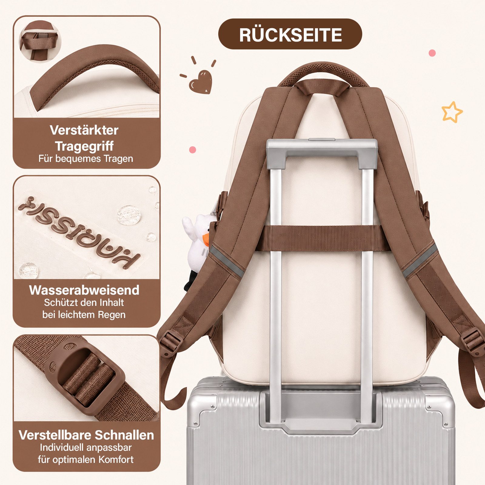 MOPUEA Schulrucksack Schulrucksack Mädchen Teenager (Rucksack Set mit Schultasche und Nachhilfetasche, 2-tlg., Für Grundschule und weiterführende Schule mit Lap – Bild 3 von 5