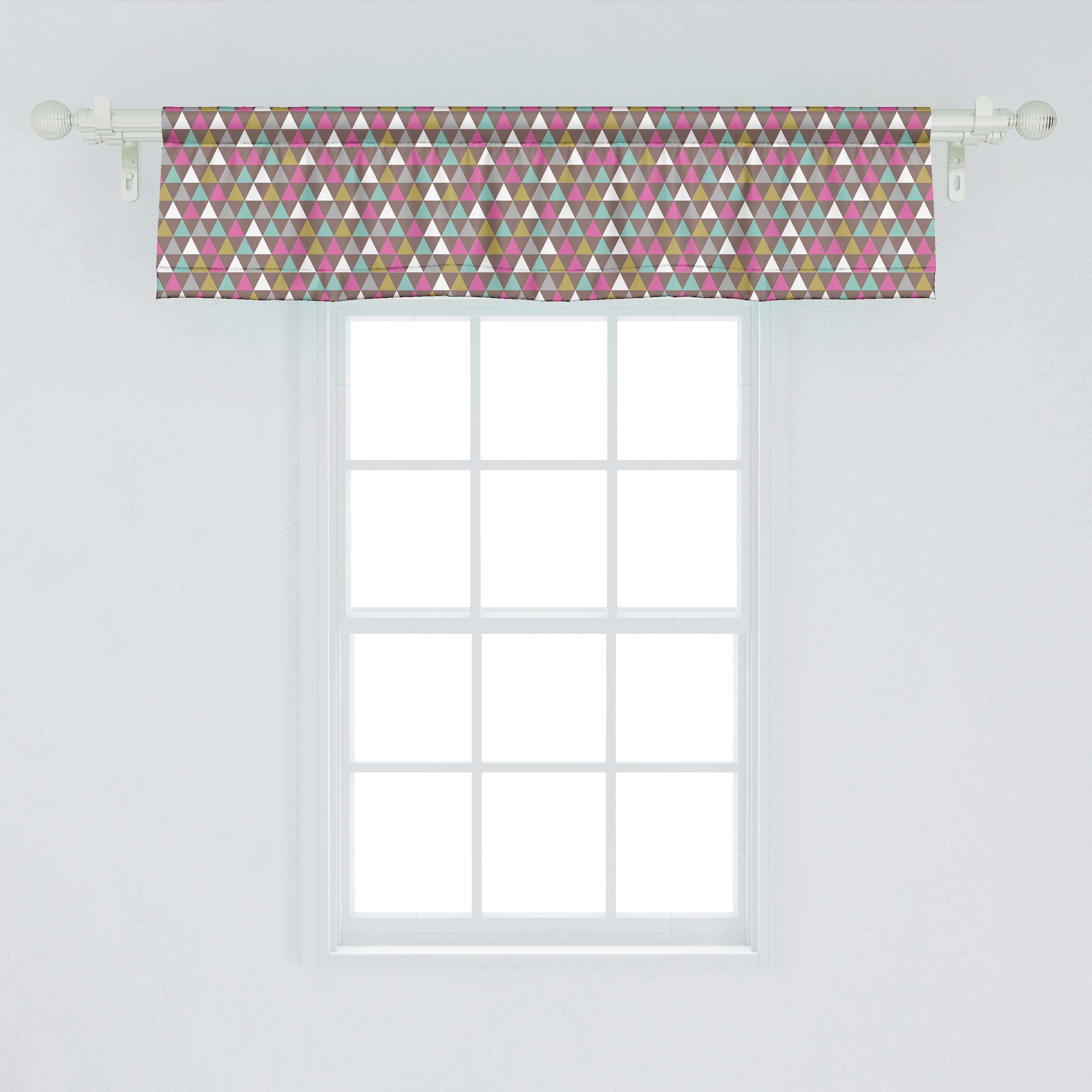 Küche Microfaser, Dekor mit Vintage Vorhang Triangles Abstrakt Volant Bunt Abakuhaus, Stangentasche, Schlafzimmer für Scheibengardine