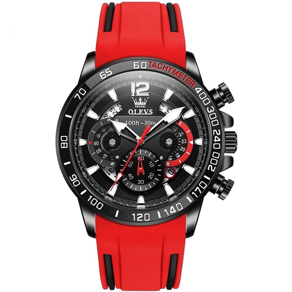 Quarzuhr Sportliche Herrenuhr Chronograph mit Silikonarmband 9936