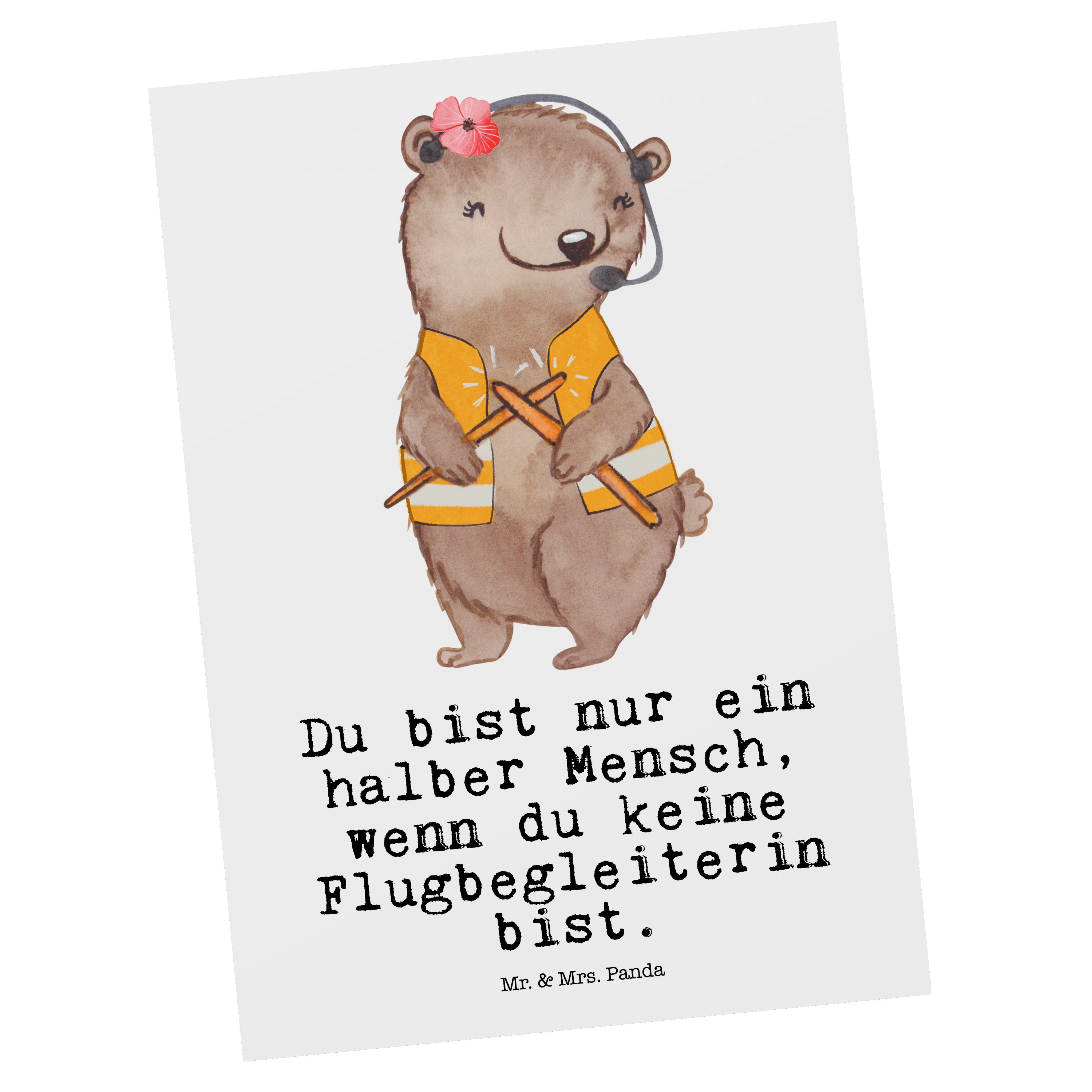 Mr. & Mrs. Panda Postkarte Flugbegleiterin mit Herz - Weiß - Geschenk, Einladung, Abschied, Koll