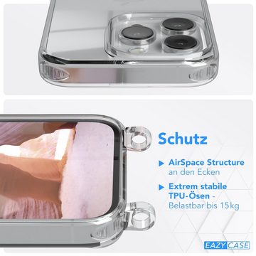 EAZY CASE Handykette Silikon Kette Karabiner für Apple iPhone 14 Pro 6,1 Zoll, Silicon Handyhülle mit breiter Kette Carabiner Necklace Altrosa Coral