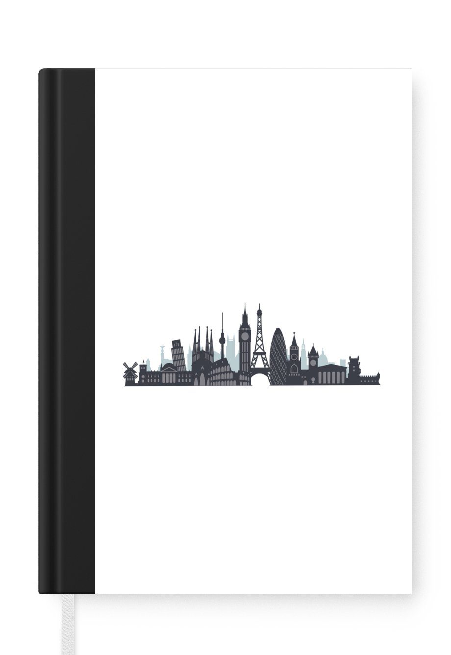 MuchoWow Notizbuch Skyline - Europa - Schwarz - Grau, Journal, Merkzettel, Tagebuch, Notizheft, A5, 98 Seiten, Haushaltsbuch