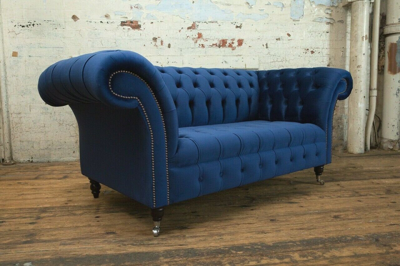 JVmoebel Chesterfield-Sofa, Klassische Chesterfield Couch Blau Polster Garnitur 2 Sitzer Sofa