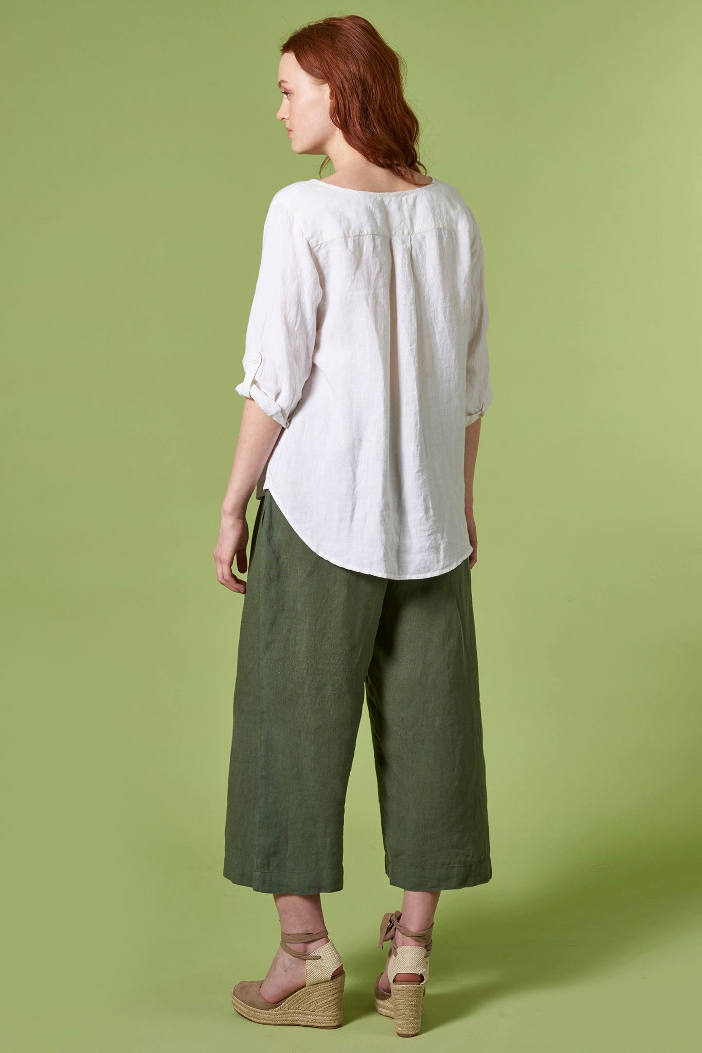 Himalaya Clothing Langarmbluse 3/4 Arm Bluse mit dekorativer Falte und krempelbaren Ärmeln aus Leinen Lässige Bluse Damen Leinenbluse mit edlen Details