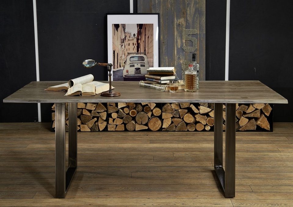 Massivmoebel24 Baumkantentisch FREEFORM (200x100x78 Sheesham), modernes  Design durch die Kombination aus Metall und Holz