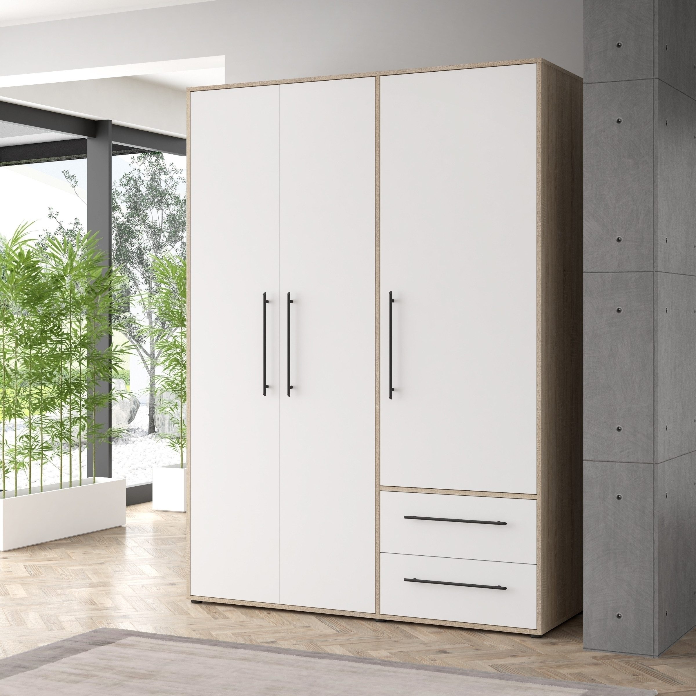 freiraum Drehtürenschrank MOKKARIS in Sonoma Eiche/Weiß - 144,4x200,1x58,8cm (BxHxT)