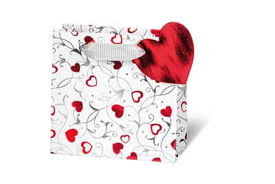 BSB Grußkarten Tasche klein - CD-Format 14,5x15x6 cm - Silver Hearts - rote Herzen