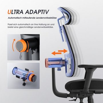 NEWTRAL Drehstuhl Ergonomischer Bürostuhl, adaptive Lendenwirbelstütze, 96°-126° Neigung, 4D-Armlehnen, verstellbare Kopfstütze und Sitztiefe