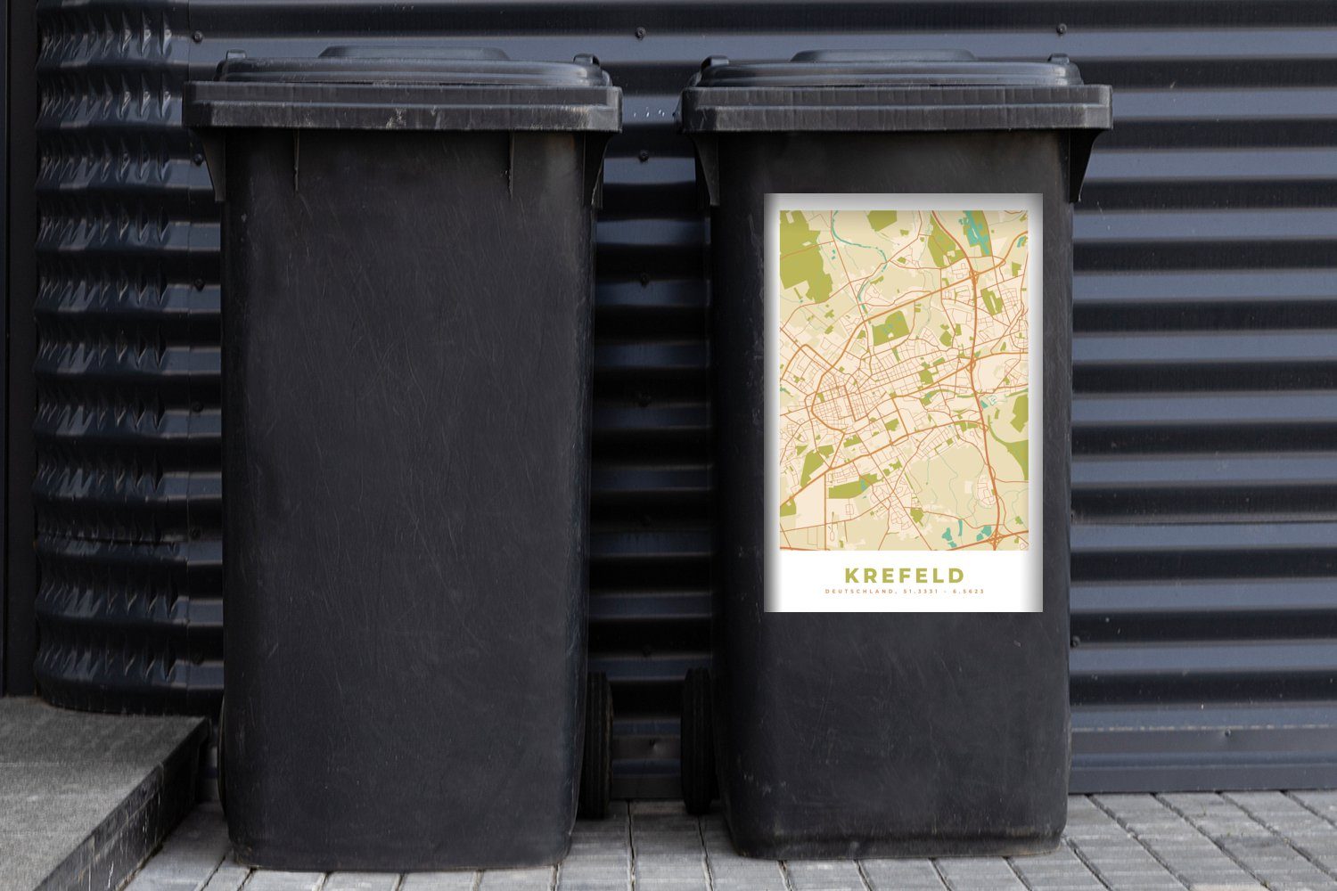 Mülleimer-aufkleber, Mülltonne, Krefeld Wandsticker MuchoWow Vintage St), - Sticker, Abfalbehälter Container, (1 Stadtplan - Karte -