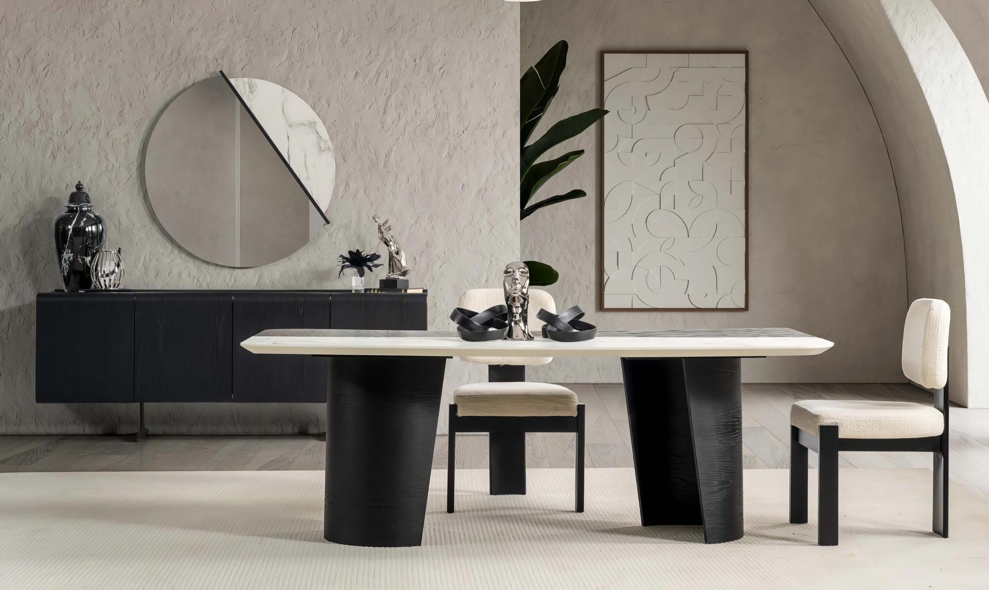 Xlmoebel Sideboard Sideboard Set Wandspiegel Modern Schwarz Edel Luxus Design (2 St., 2-tlg)