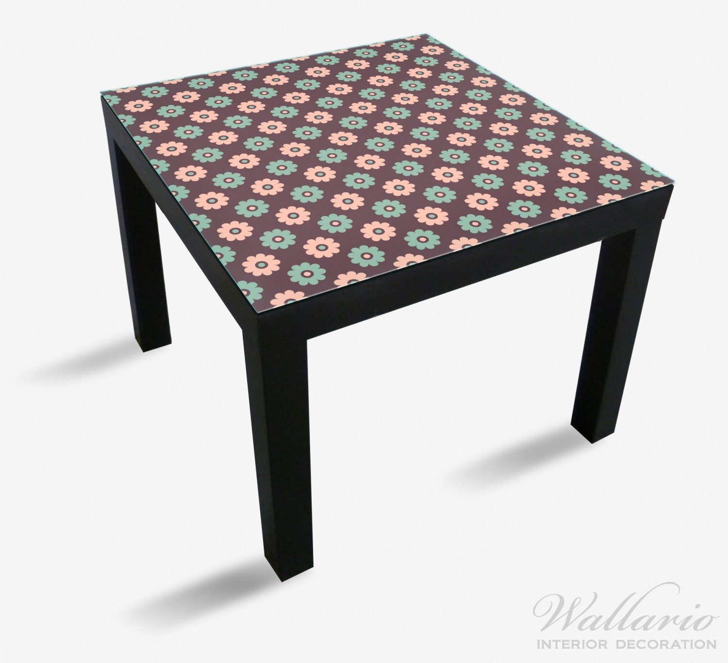 Wallario Tischplatte Lack Blüten für rosa-farbenen Muster mit und (1 Ikea grünen St), Tisch geeignet
