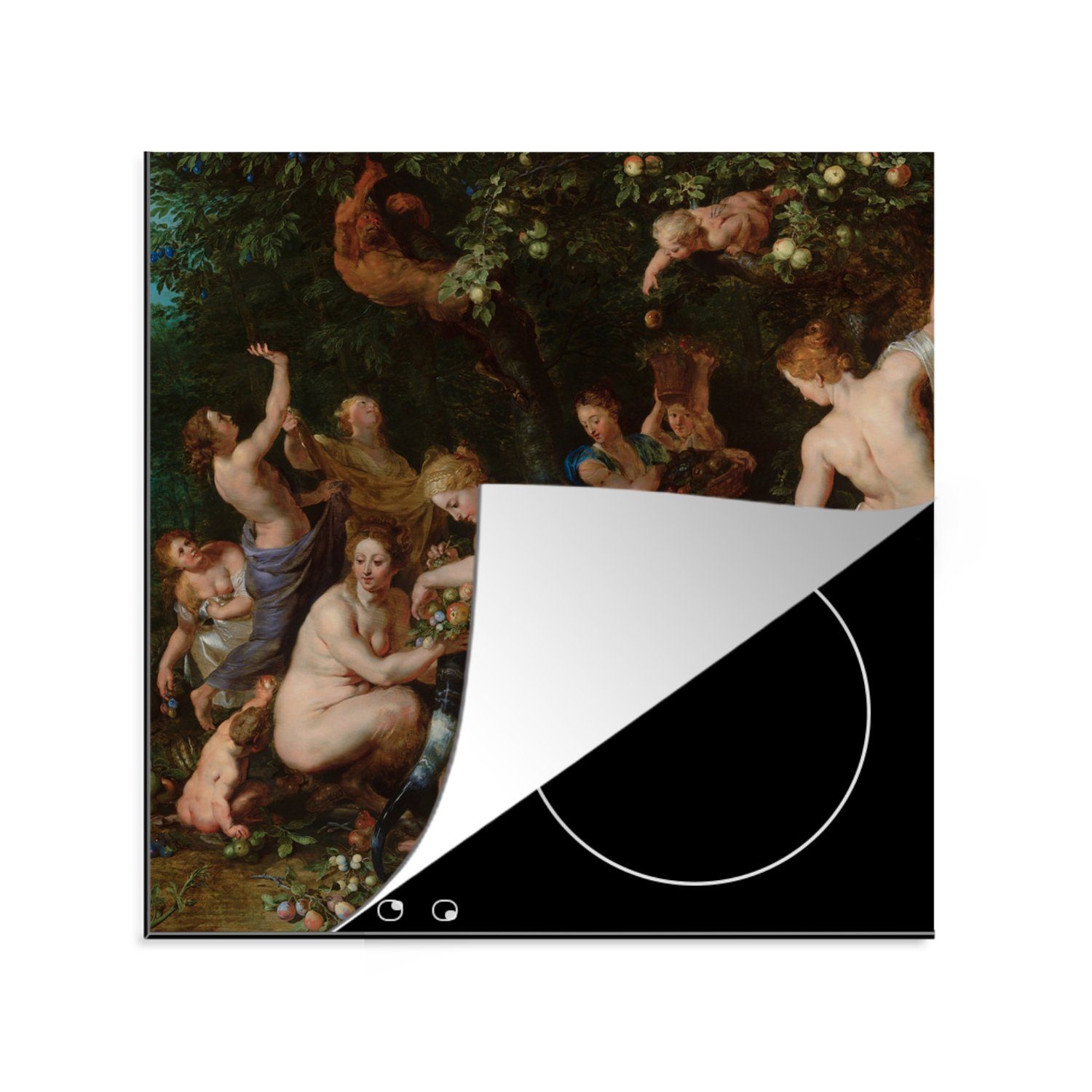 MuchoWow Herdblende-/Abdeckplatte Nymphen füllen das Füllhorn - Gemälde von Peter Paul Rubens, Vinyl, (1 tlg), 78x78 cm, Ceranfeldabdeckung, Arbeitsplatte für küche