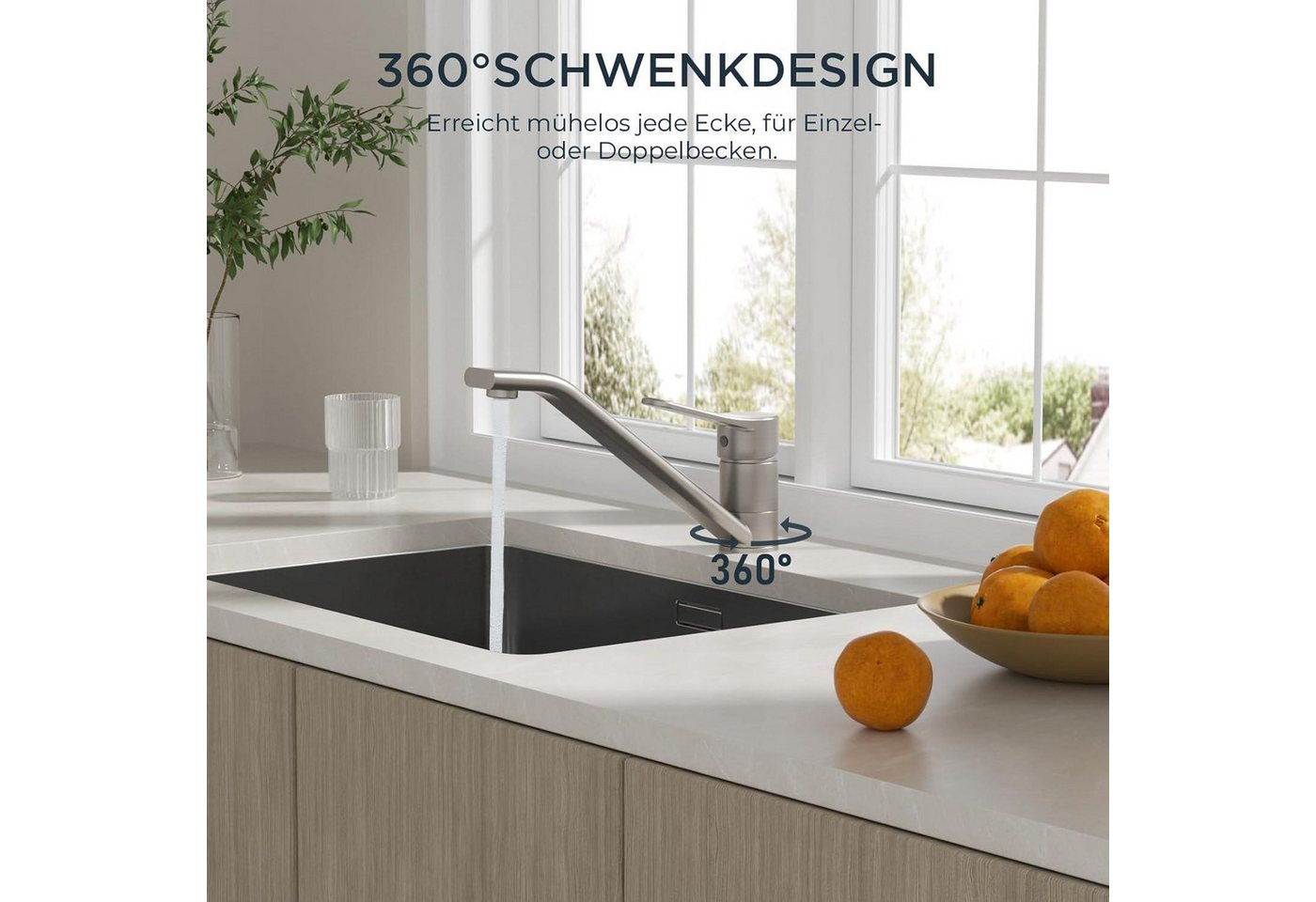Thumbnail - LuxusKollektion Küchenarmatur Wasserhahn Küche Edelstahl Spültischarmatur Hoher Bogen 360° Drehbar